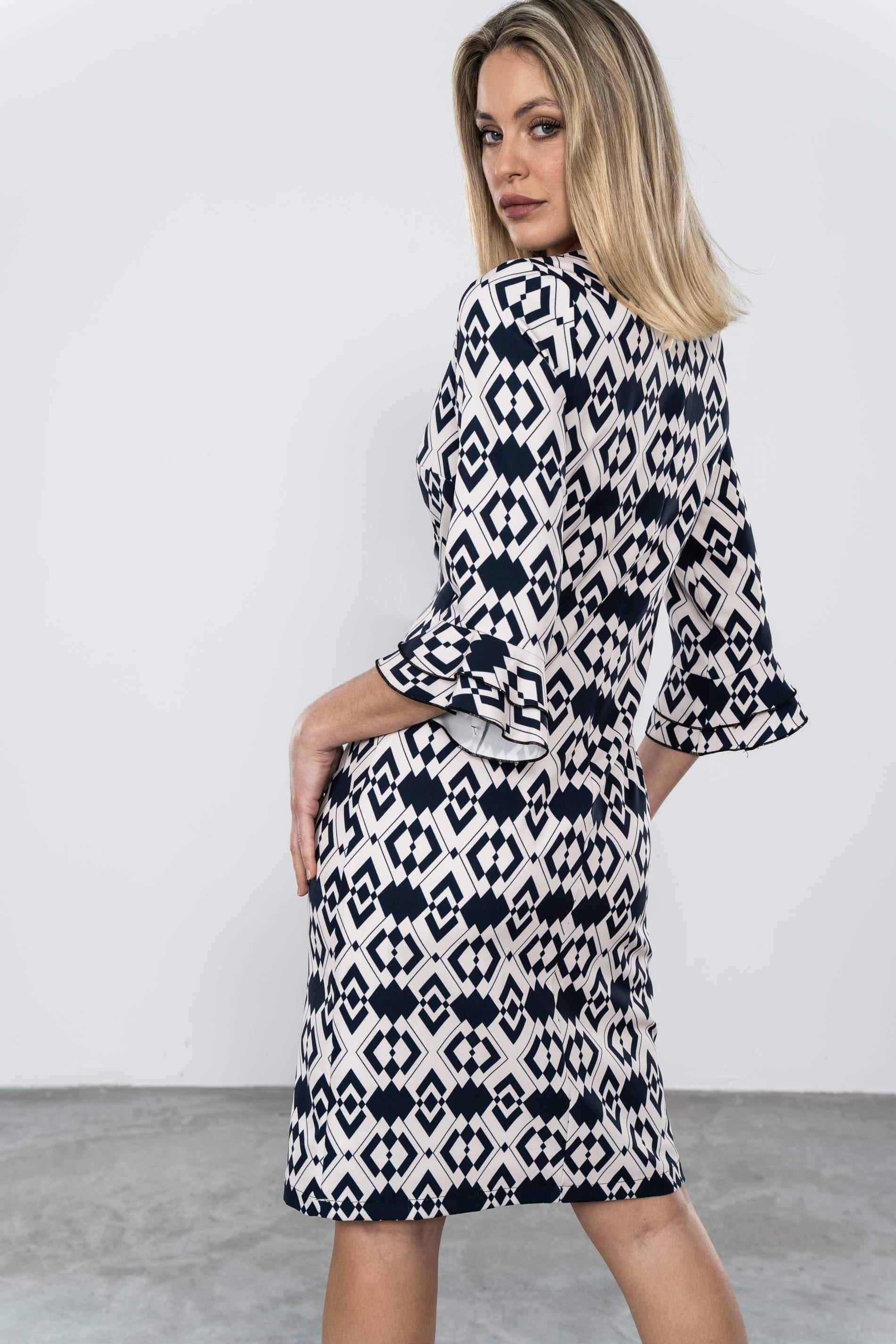 VESTIDO MANGA FRANCESA ESTAMPADO GEOMÉTRICO