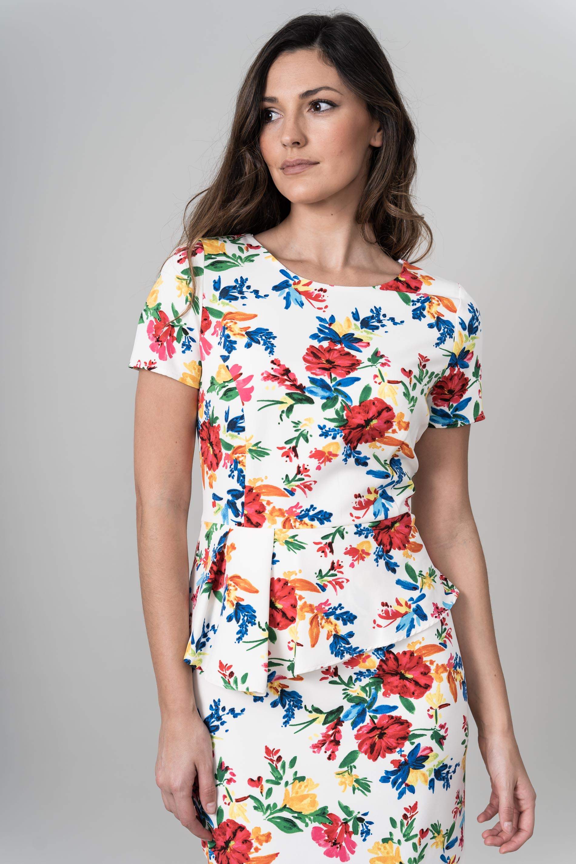 VESTIDO PEPLUM ESTAMPADO - Precchio