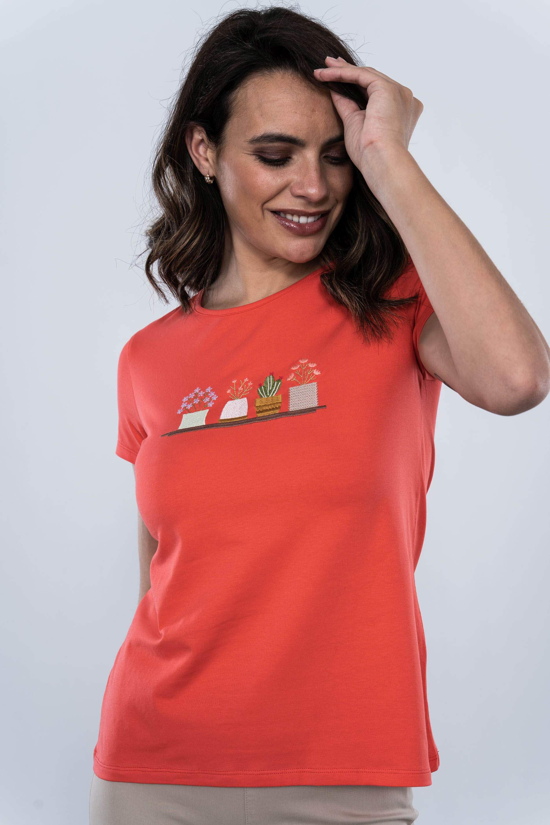CAMISETA DETALLE PLANTAS CORAL