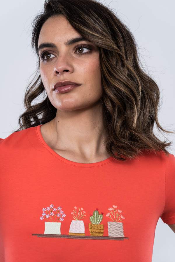 CAMISETA DETALLE PLANTAS CORAL