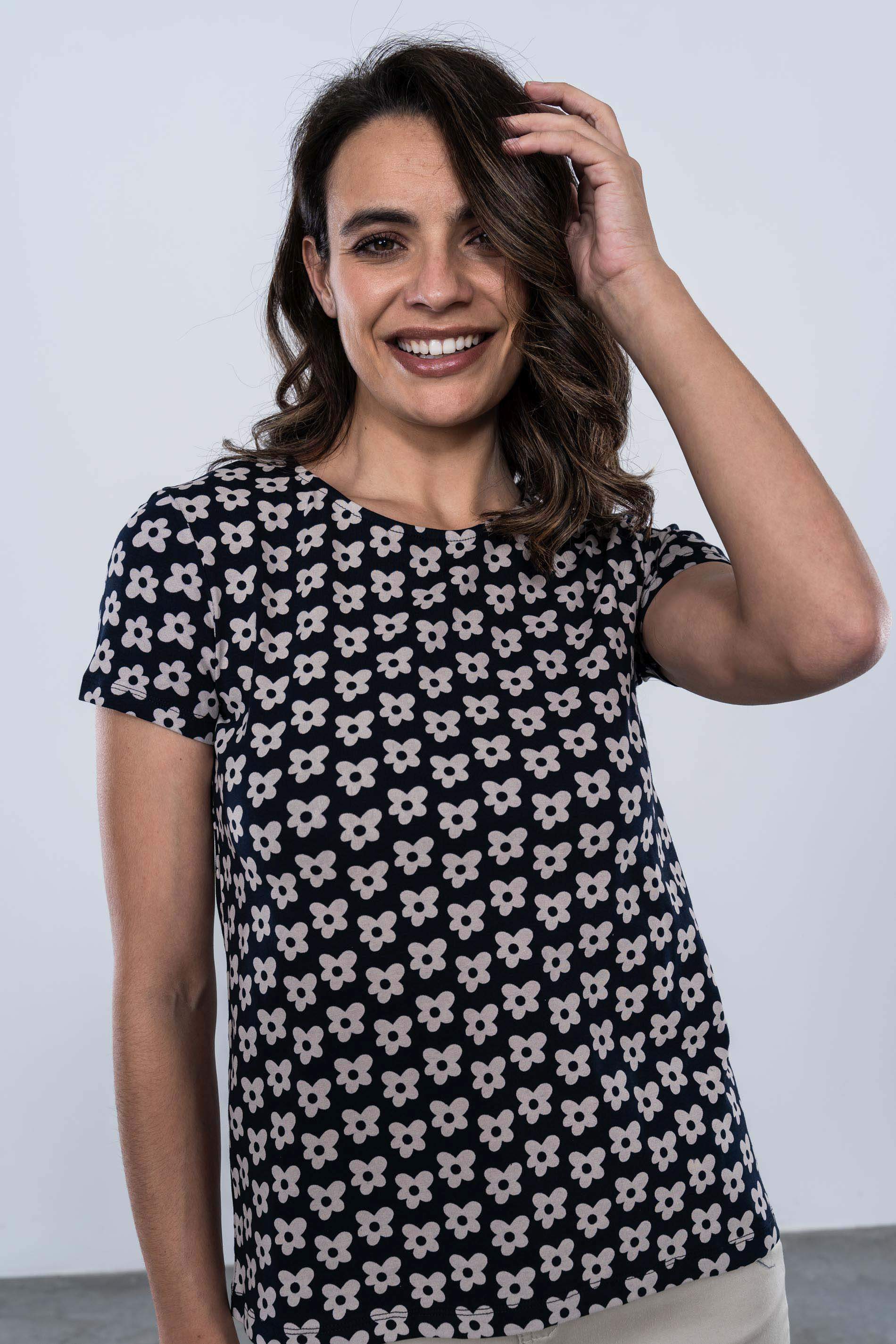 CAMISETA ESTAMPADA FLORES MARINO