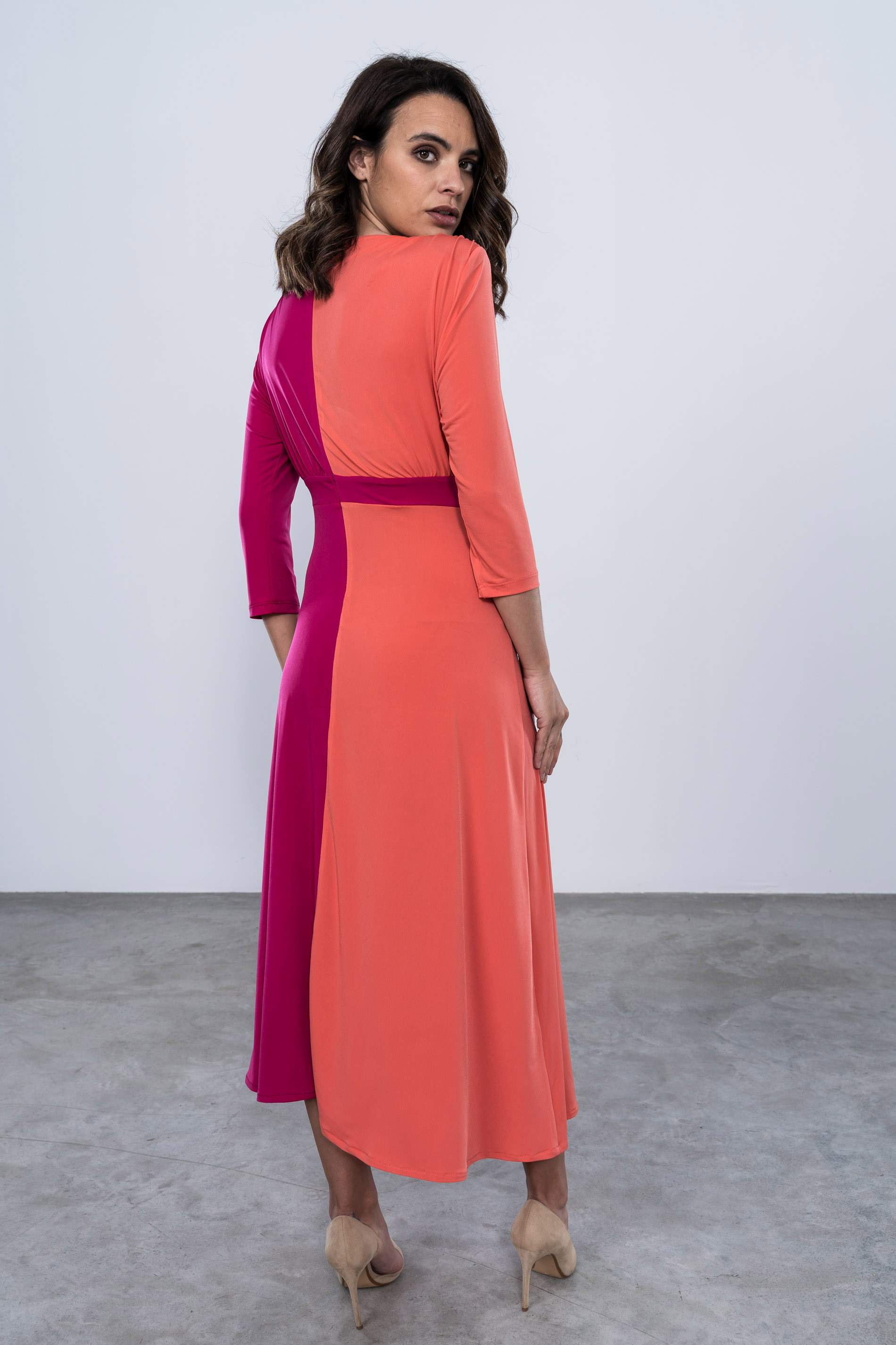 VESTIDO COMBINADO COLORES CORAL