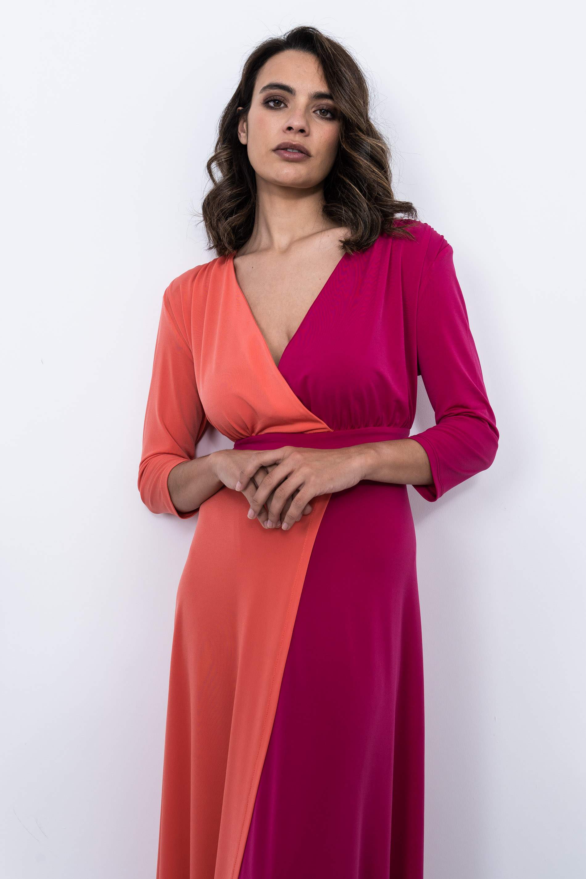 VESTIDO COMBINADO COLORES CORAL
