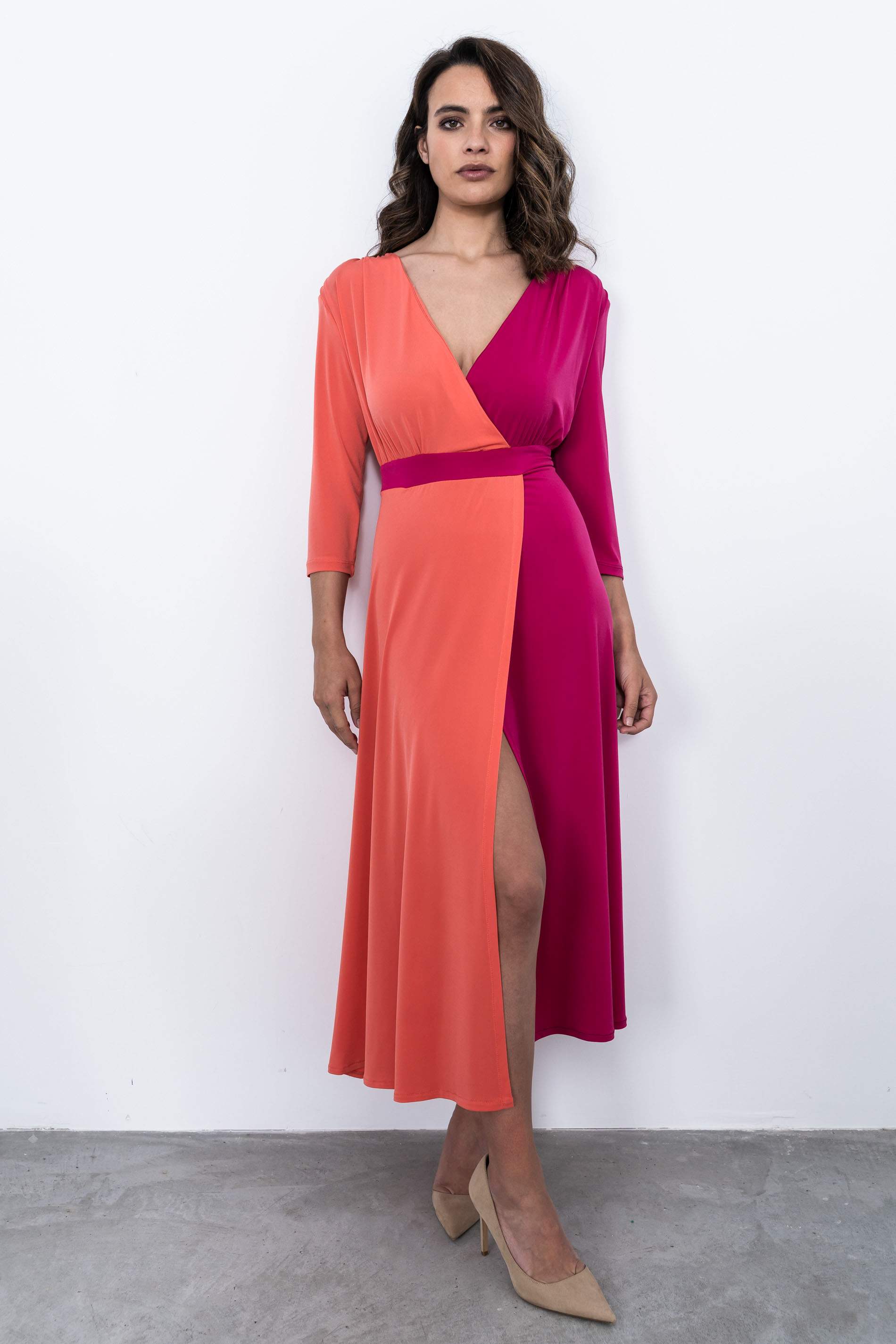 VESTIDO COMBINADO COLORES CORAL