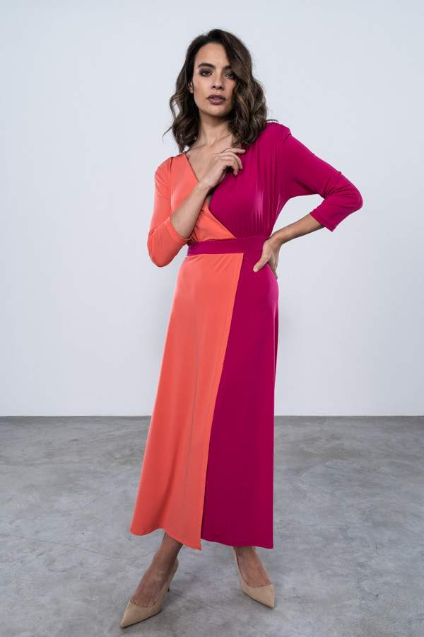 VESTIDO COMBINADO COLORES CORAL