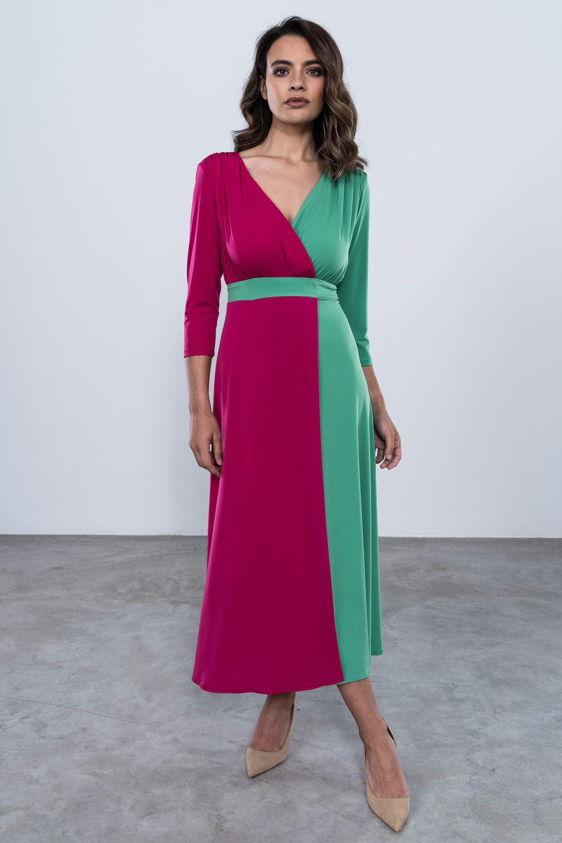 VESTIDO COMBINADO COLORES VERDE