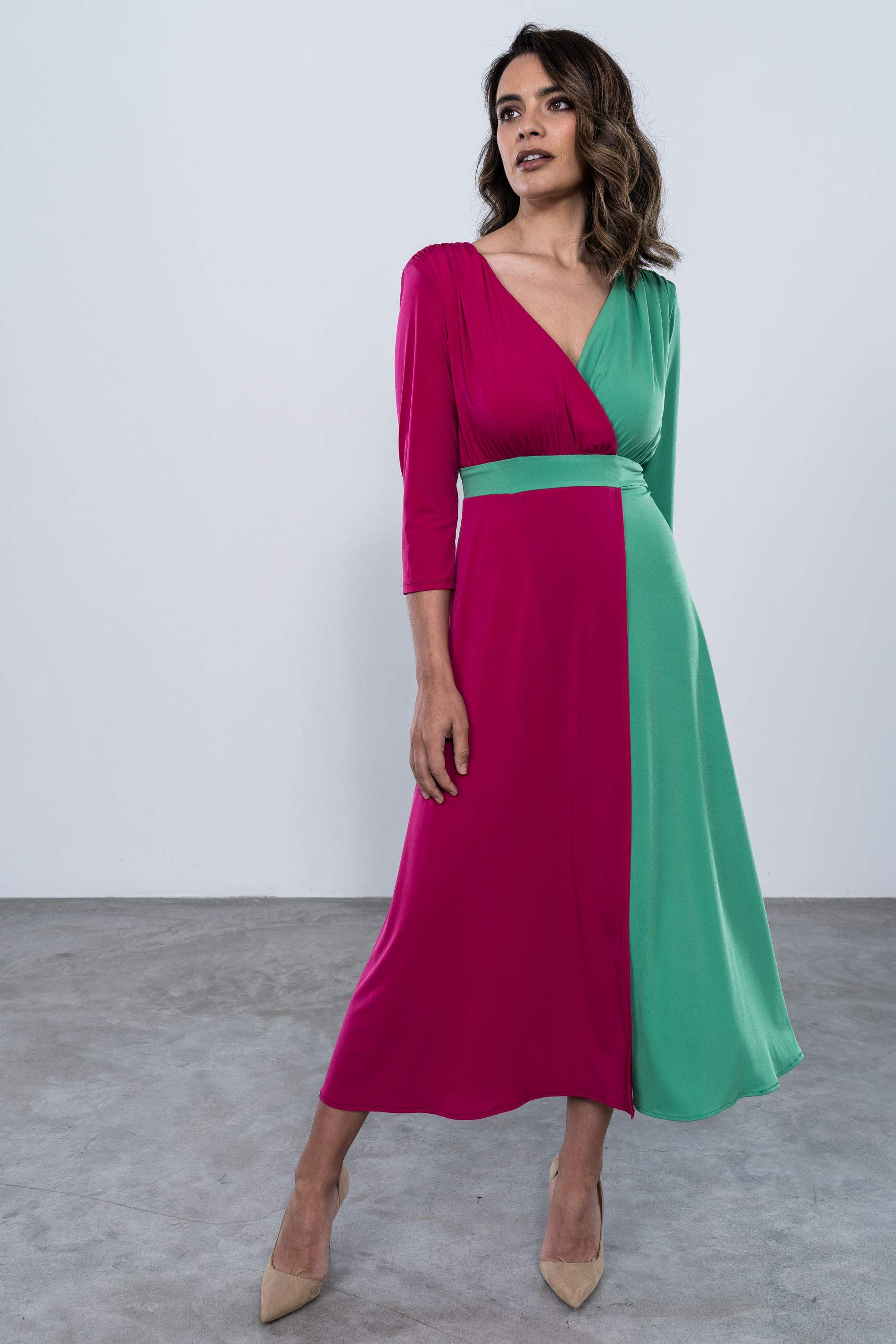 VESTIDO COMBINADO COLORES VERDE