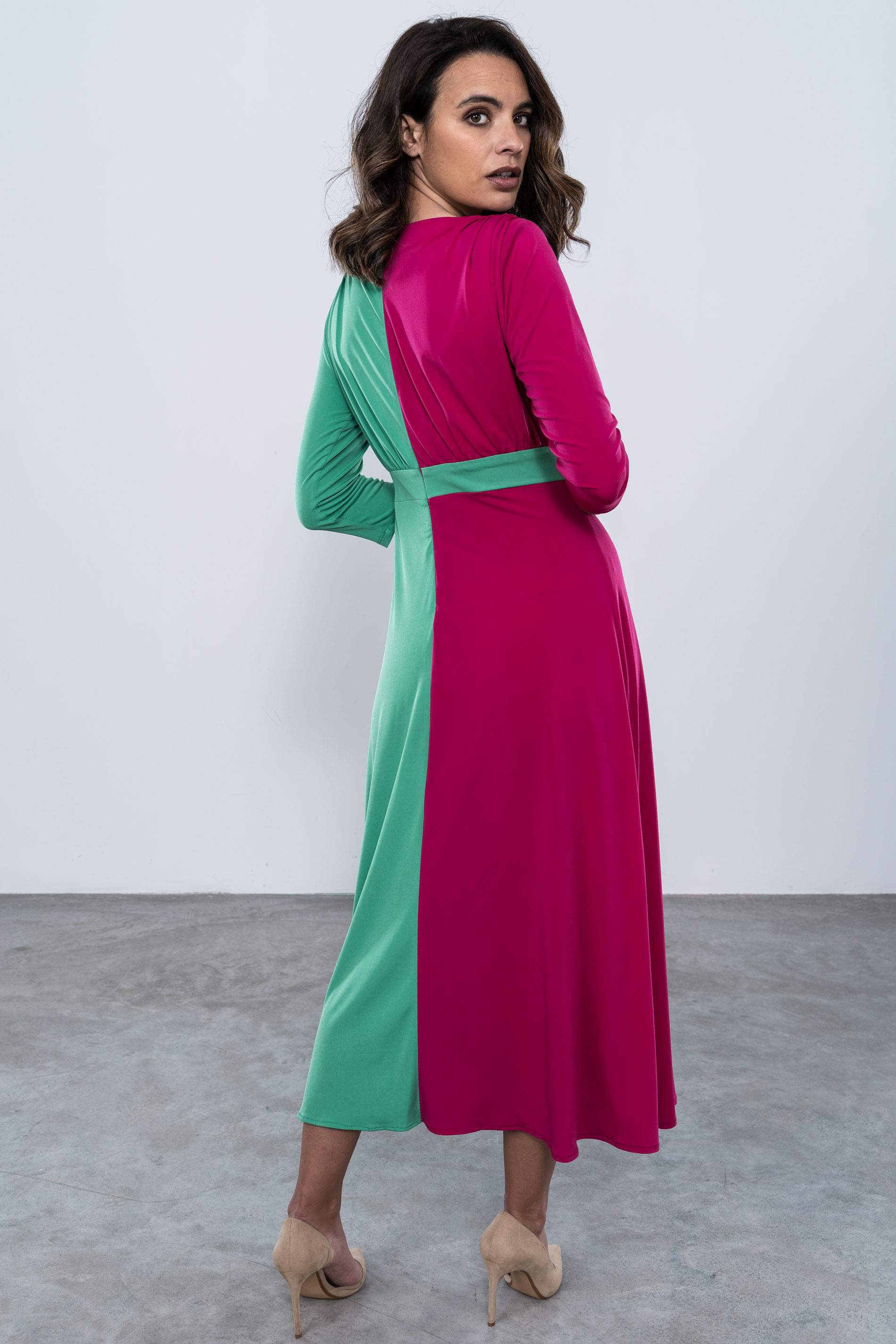 VESTIDO COMBINADO COLORES VERDE