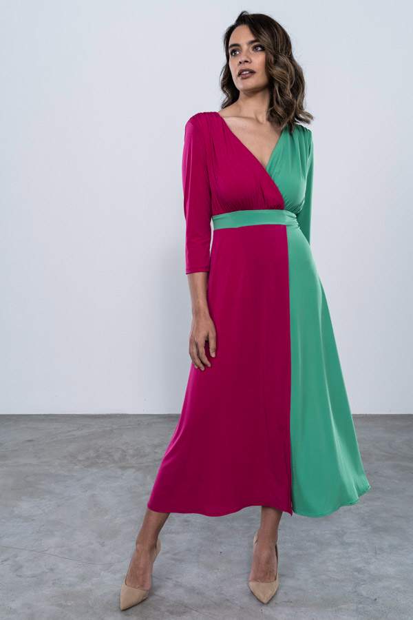 VESTIDO COMBINADO COLORES VERDE