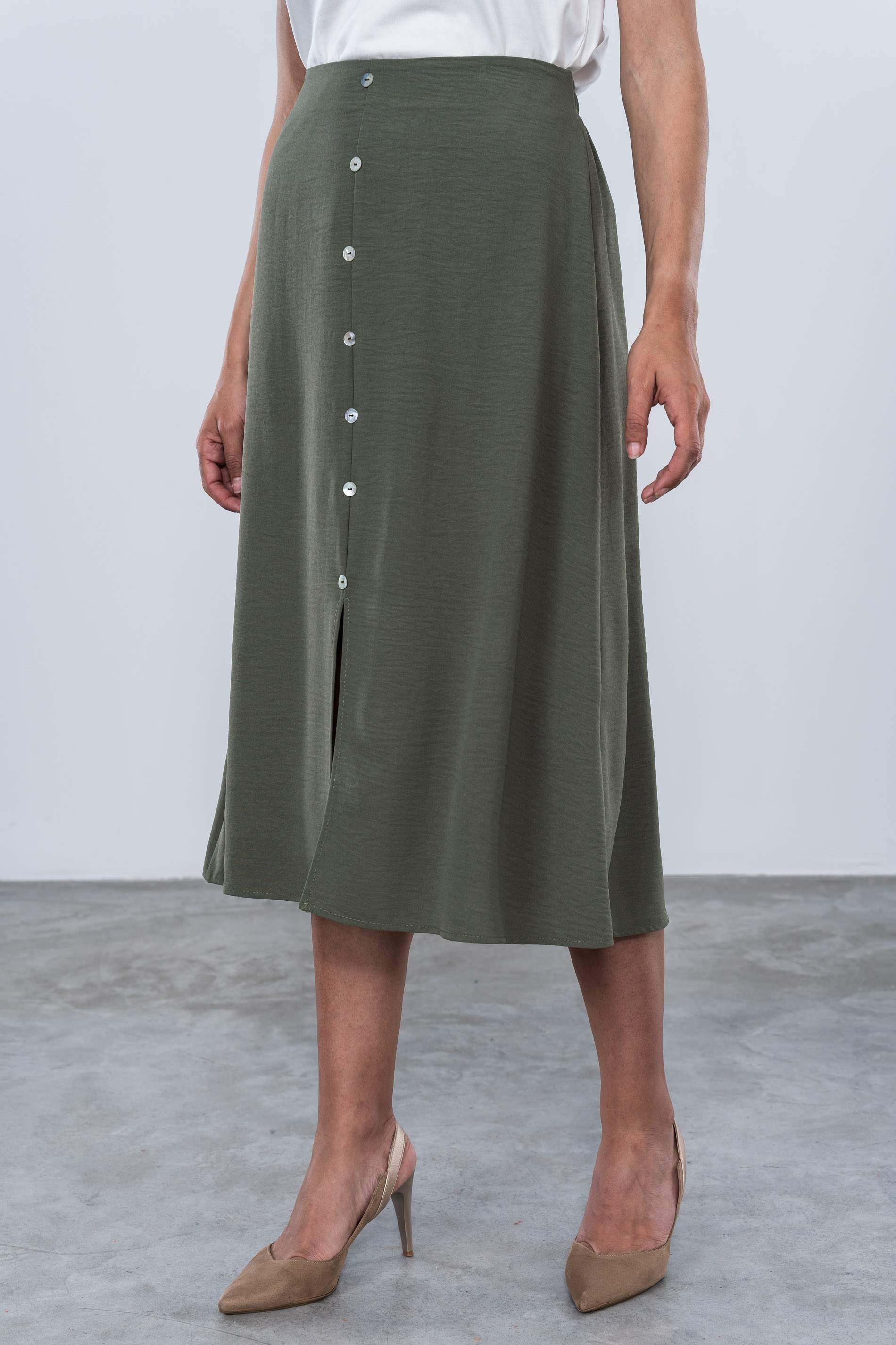 FALDA EVASE BOTONES KAKI