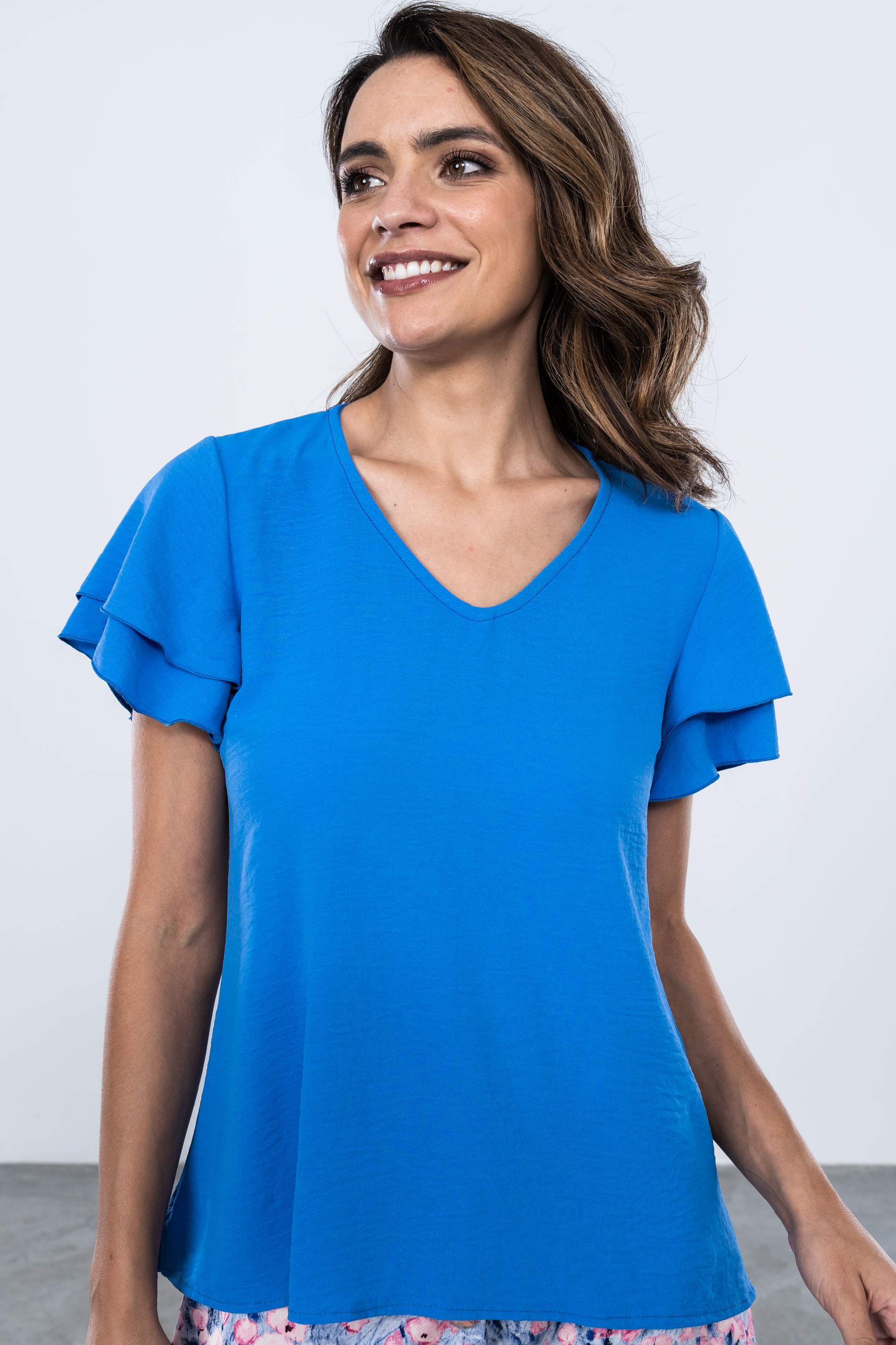 BLUSA MANGA DOBLE CAPA AZUL