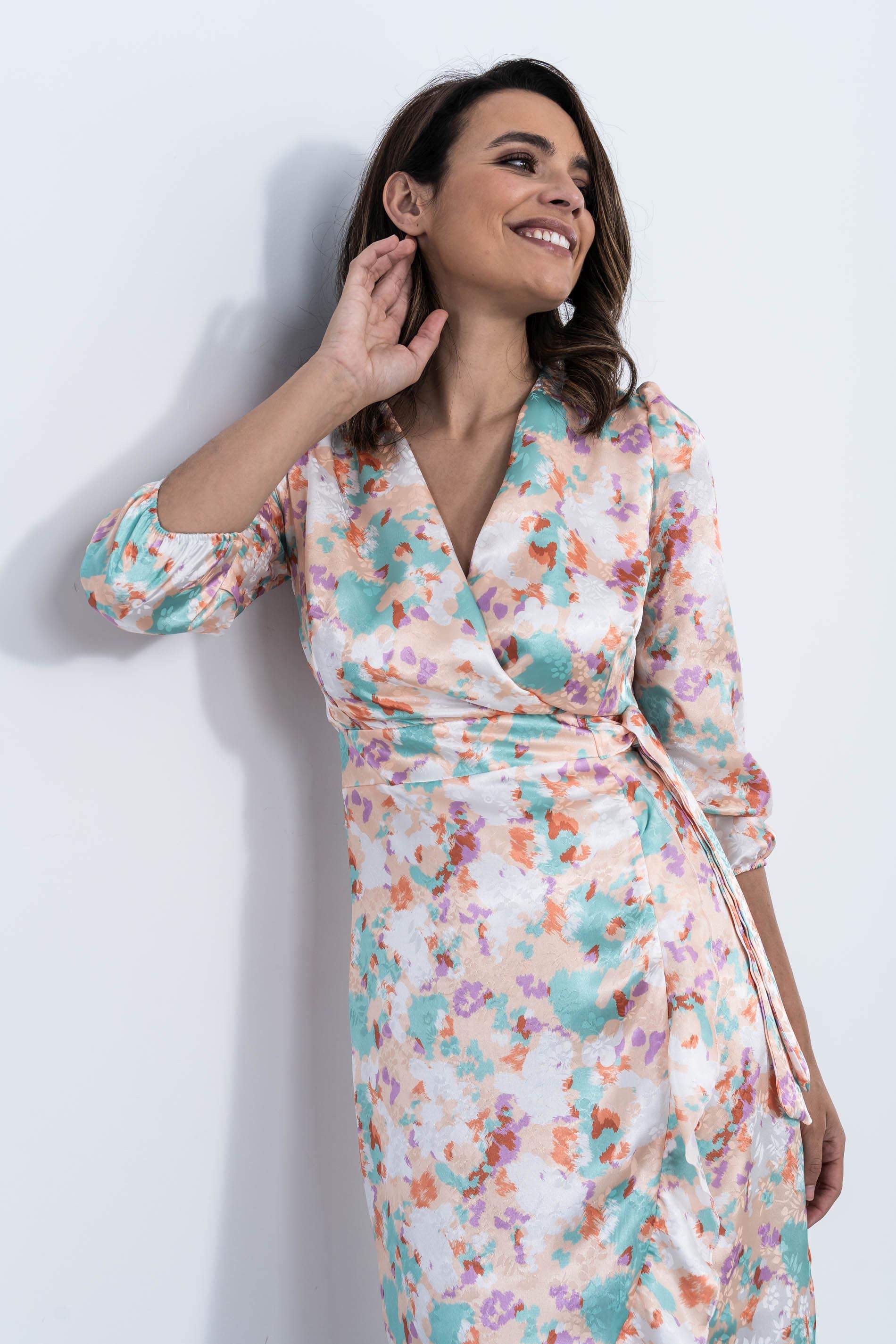 VESTIDO EFECTO CRUZADA LAZO