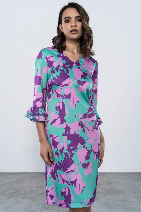 VESTIDO MANGA VOLANTE SATINADO