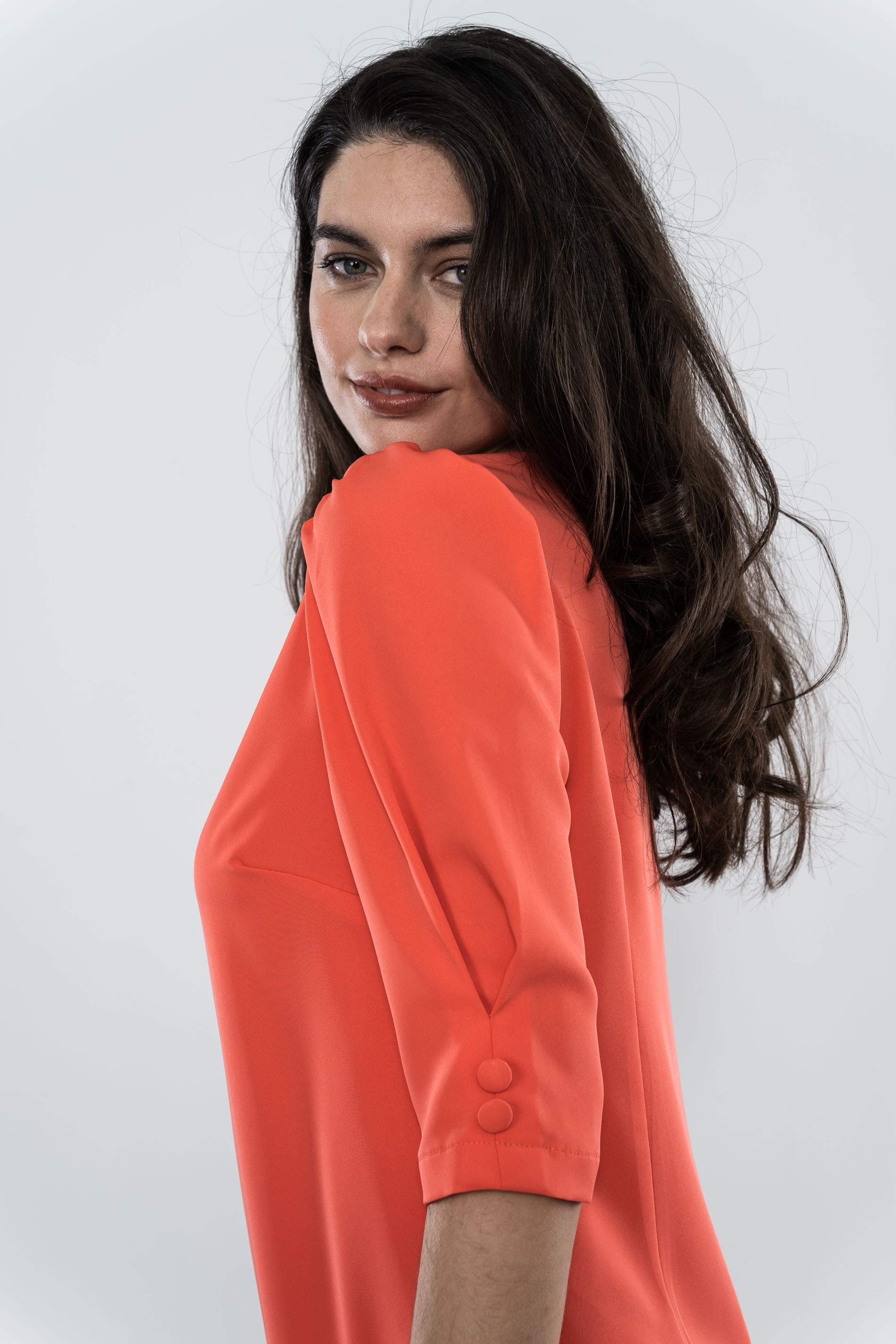 VESTIDO MANGA ABULLONADA CORAL