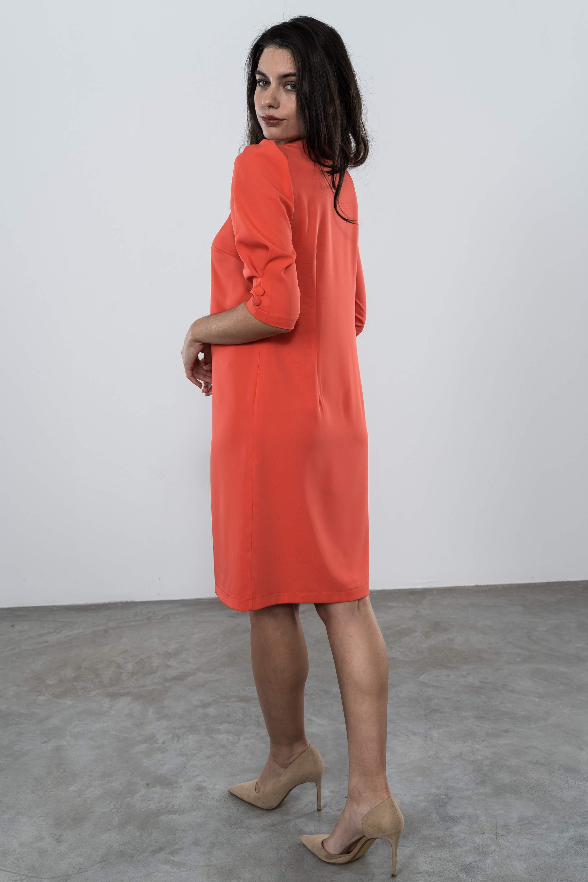VESTIDO MANGA ABULLONADA CORAL