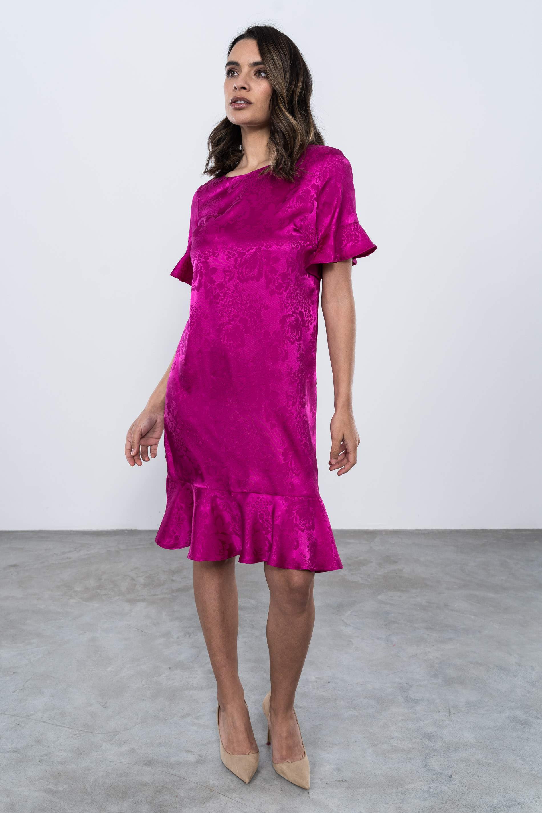 VESTIDO SATINADO VOLANTE MC