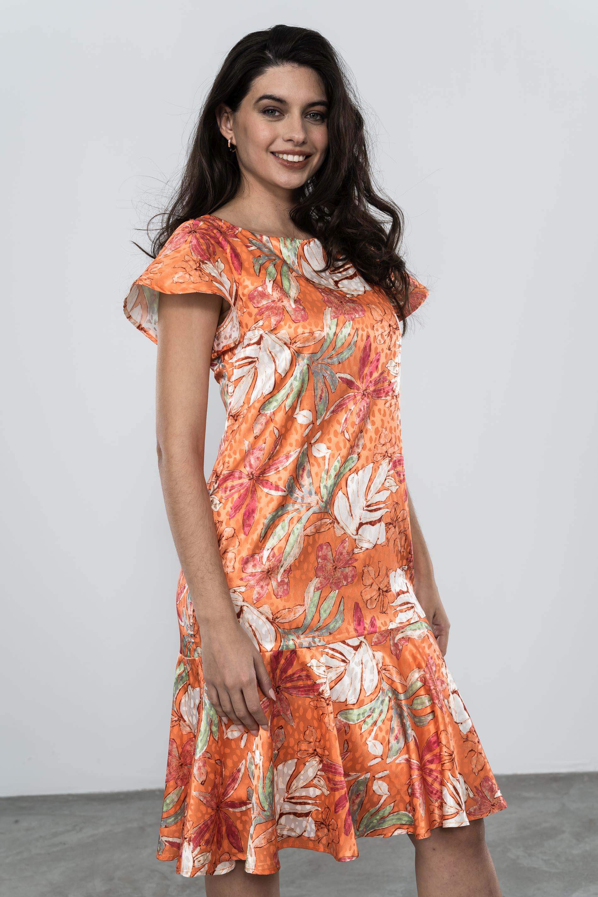 VESTIDO SATINADO CAPA BAJO MANDARINA