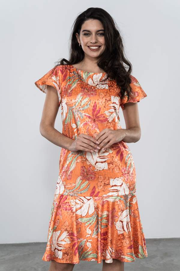 VESTIDO SATINADO CAPA BAJO MANDARINA