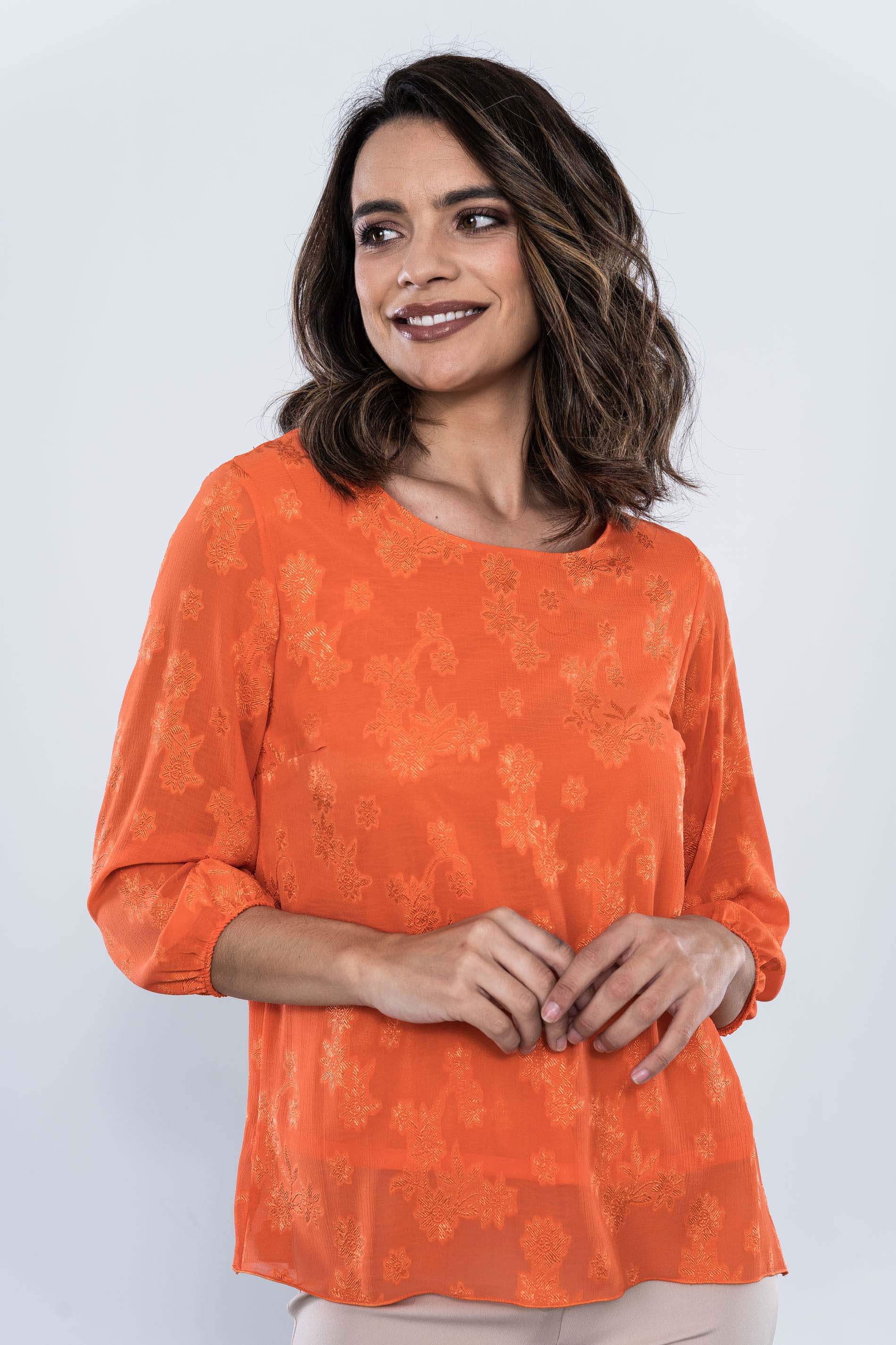 BLUSA FLORES JACQUARD MANDARINA