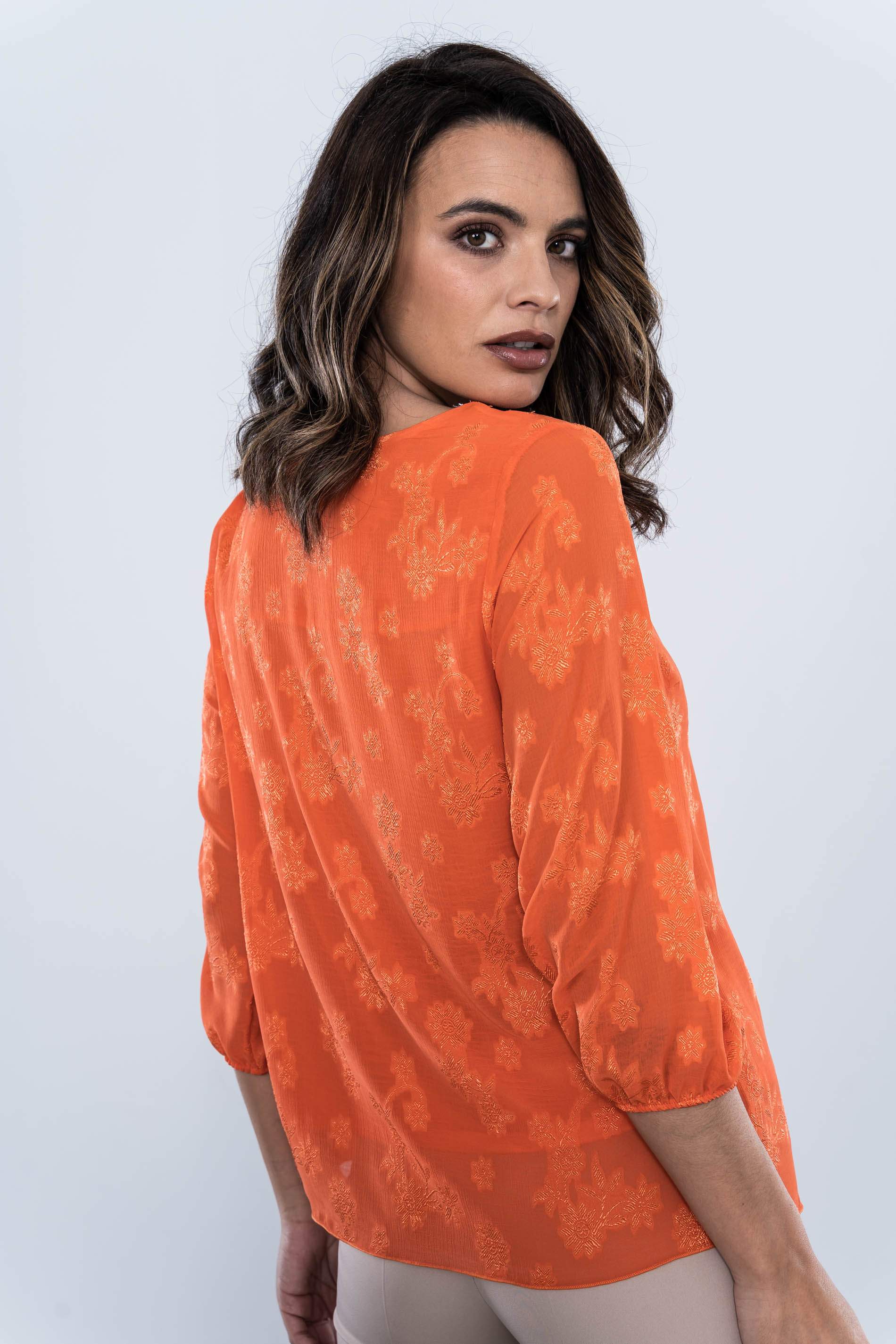 BLUSA FLORES JACQUARD MANDARINA
