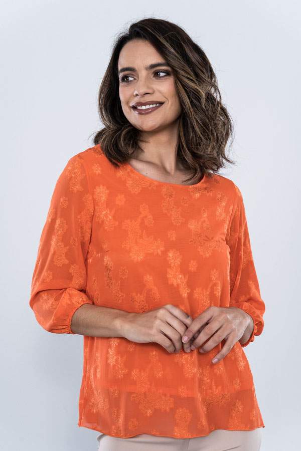 BLUSA FLORES JACQUARD MANDARINA