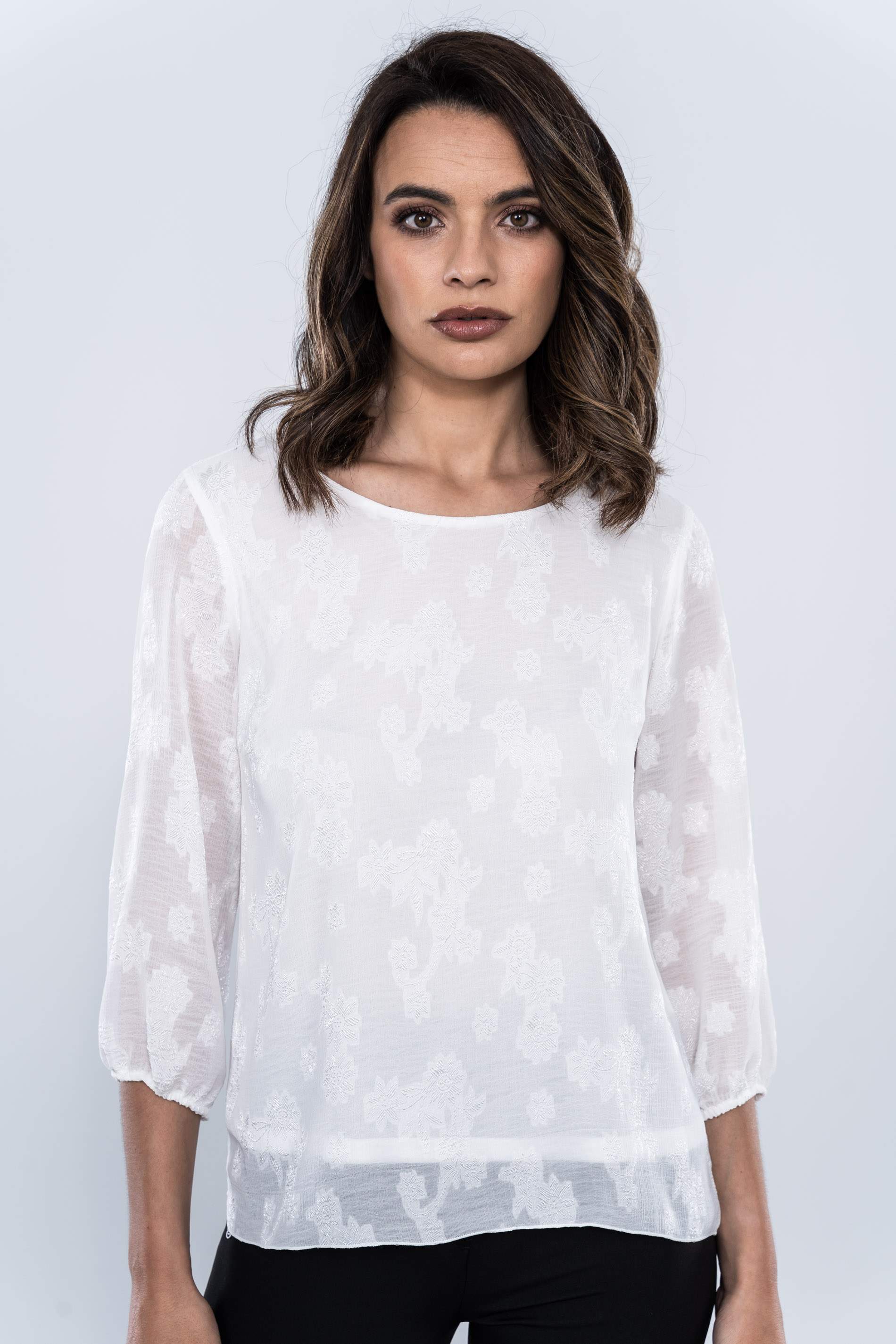 BLUSA FLORES JACQUARD BLANCO