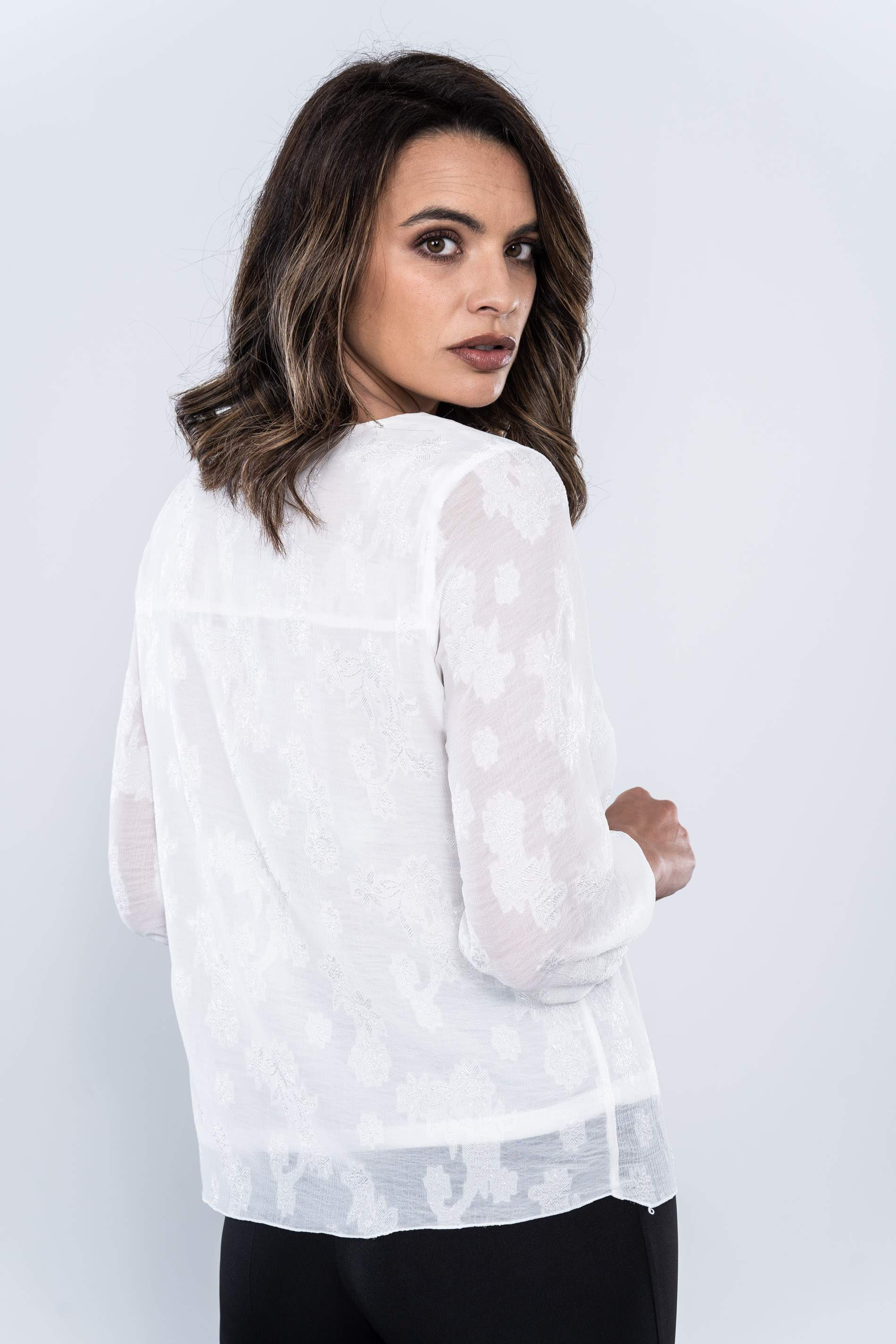 BLUSA FLORES JACQUARD BLANCO