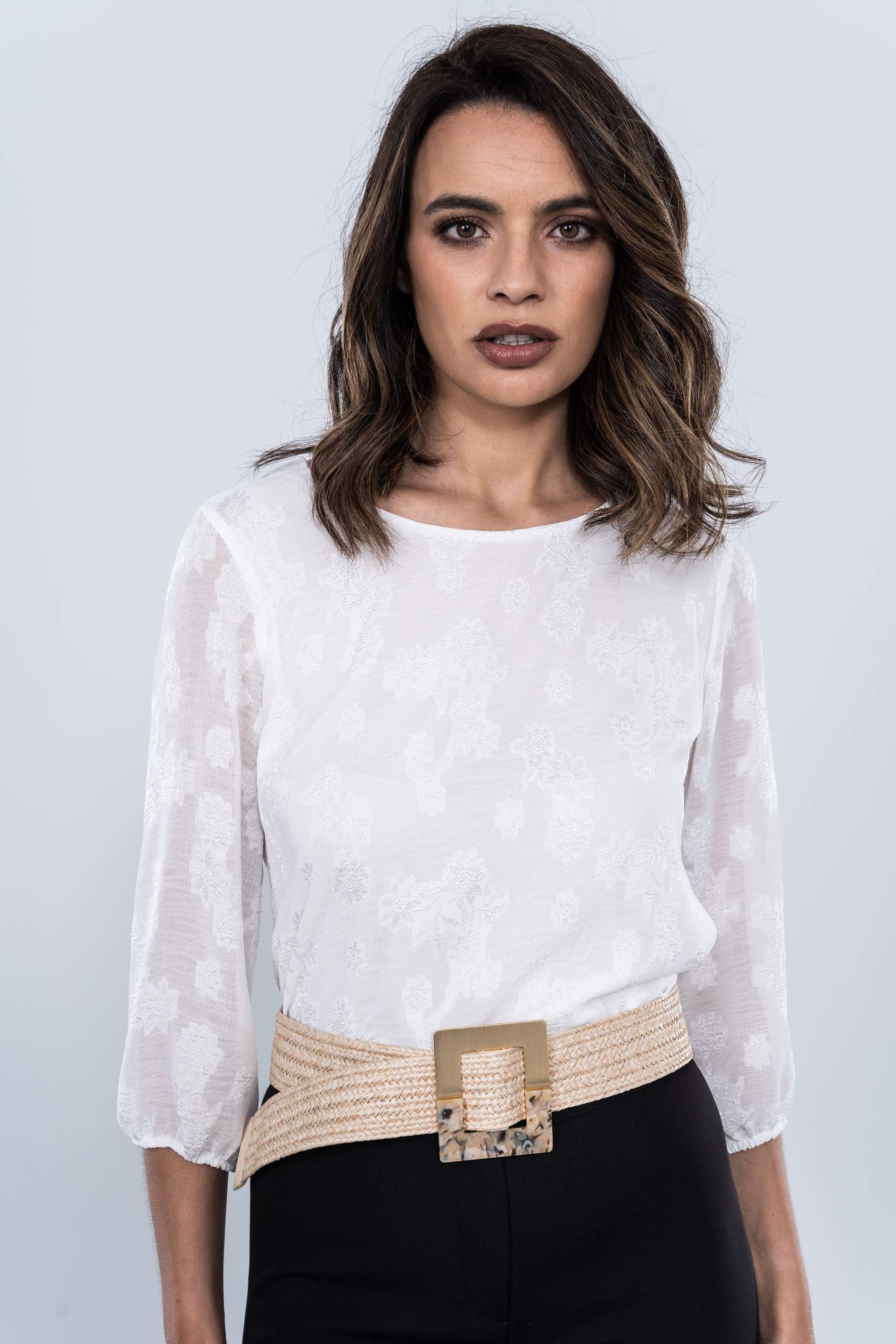 BLUSA FLORES JACQUARD BLANCO