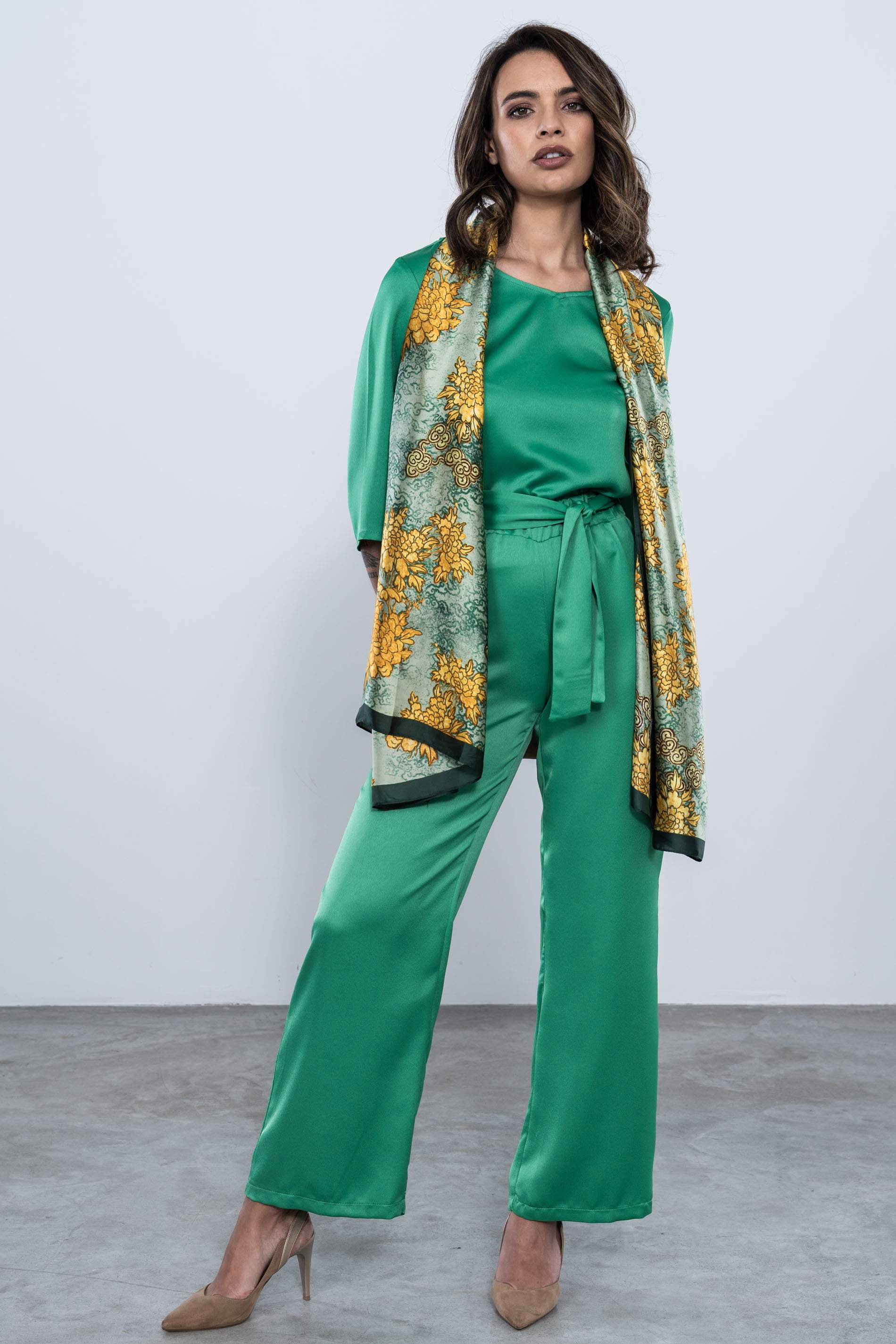 PANTALON SATINADO VESTIR VERDE
