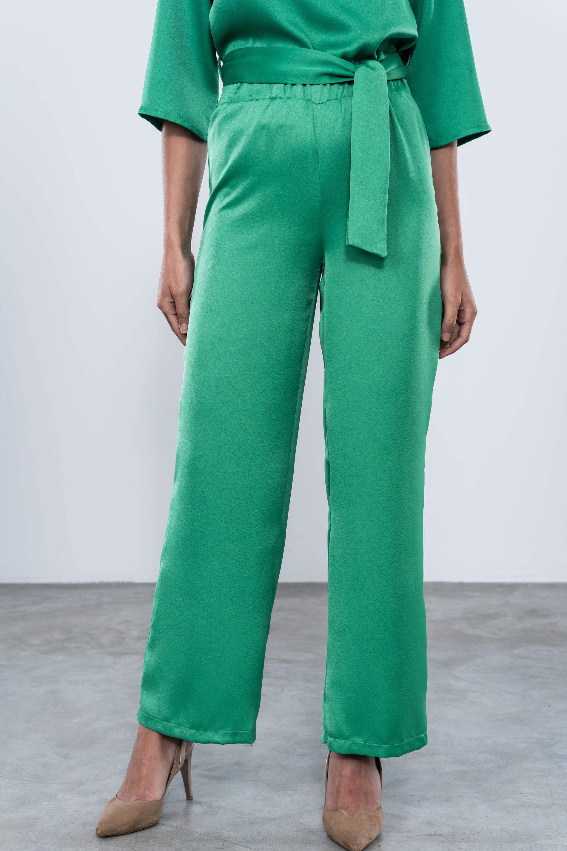 PANTALON SATINADO VESTIR VERDE
