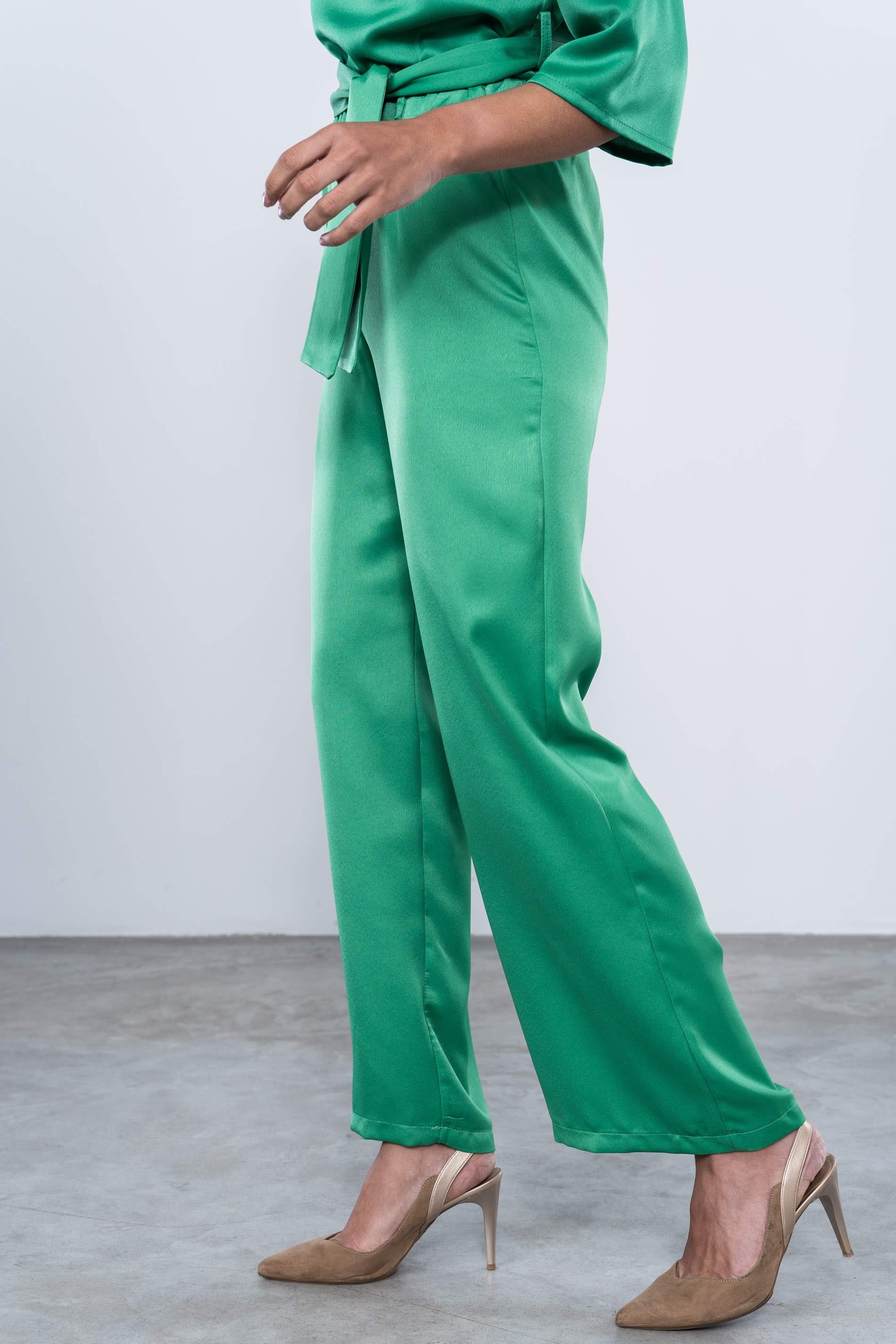 PANTALON SATINADO VESTIR VERDE