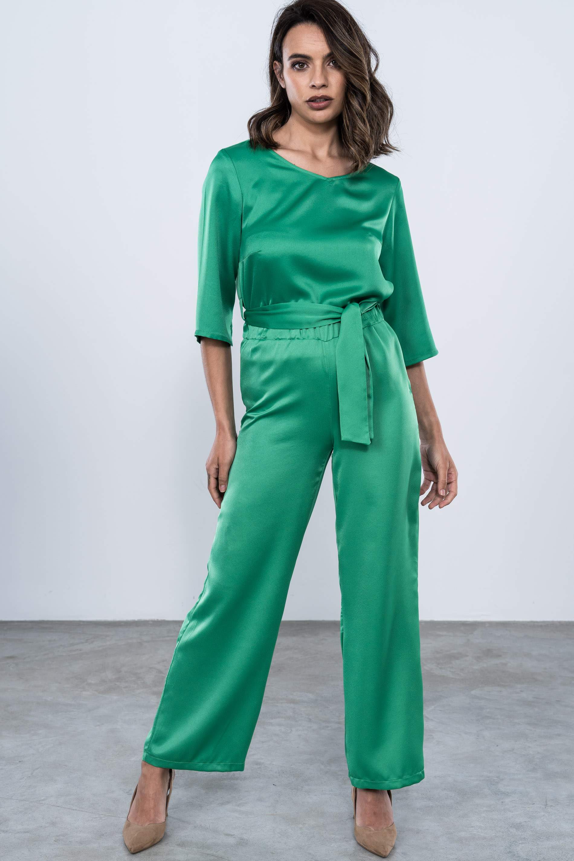 PANTALON SATINADO VESTIR VERDE