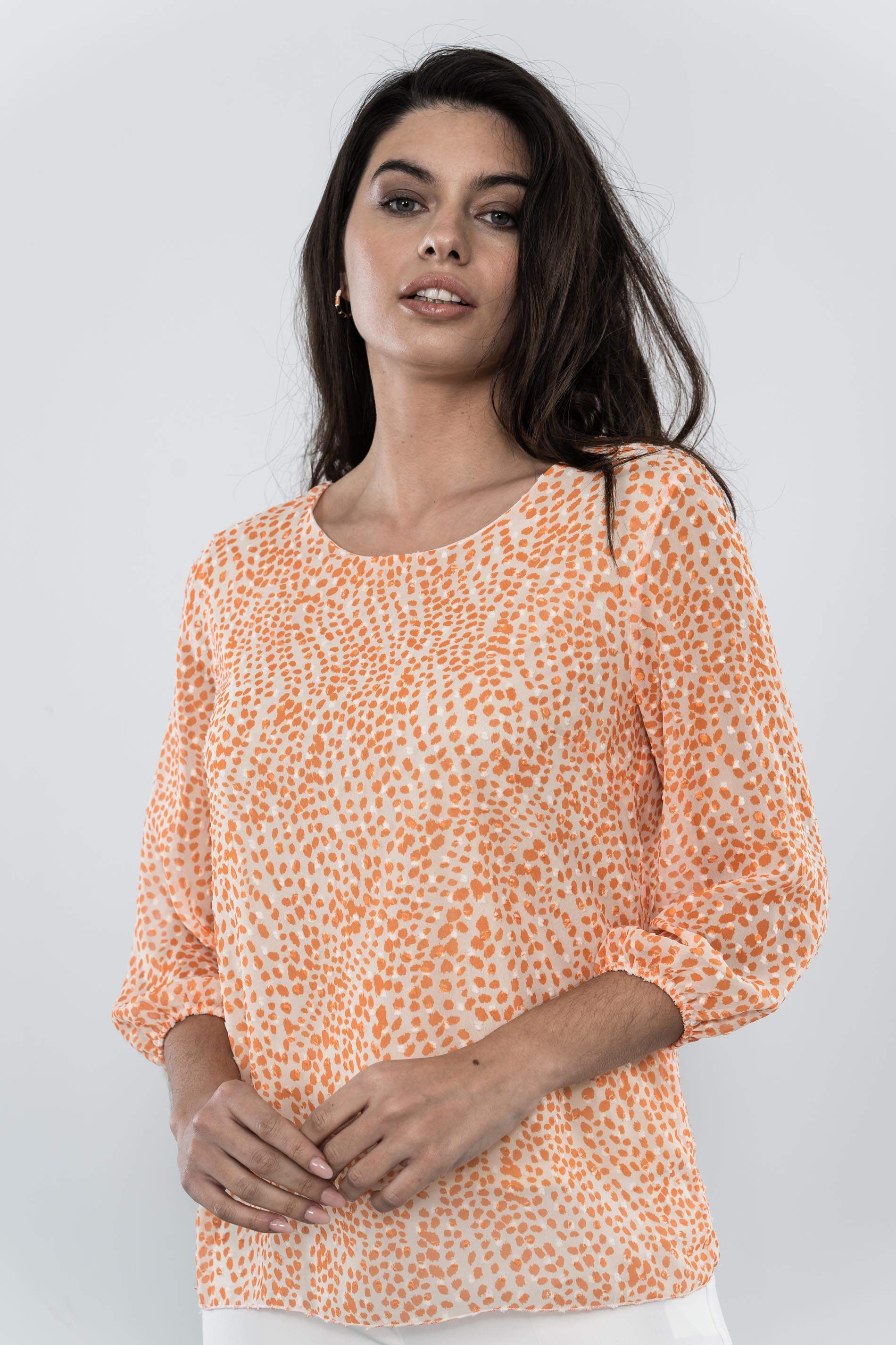 BLUSA PLUMETI ESTAMPADA MANDARINA
