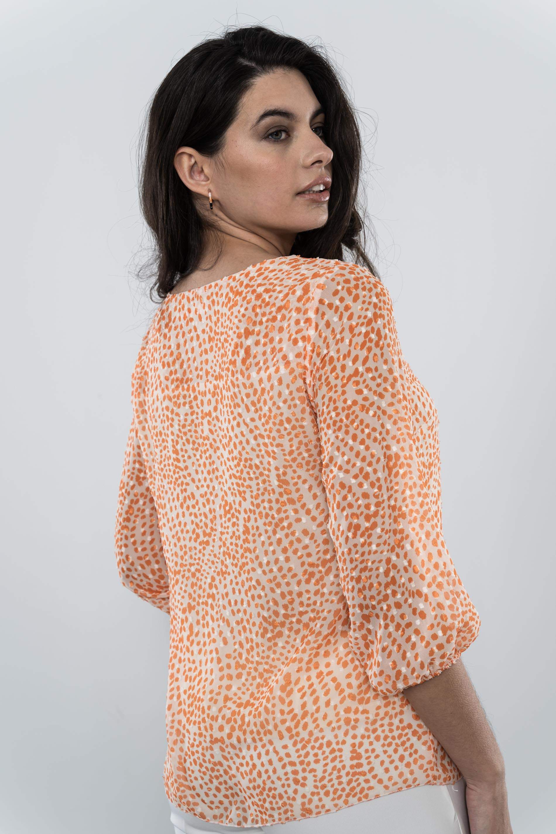 BLUSA PLUMETI ESTAMPADA MANDARINA