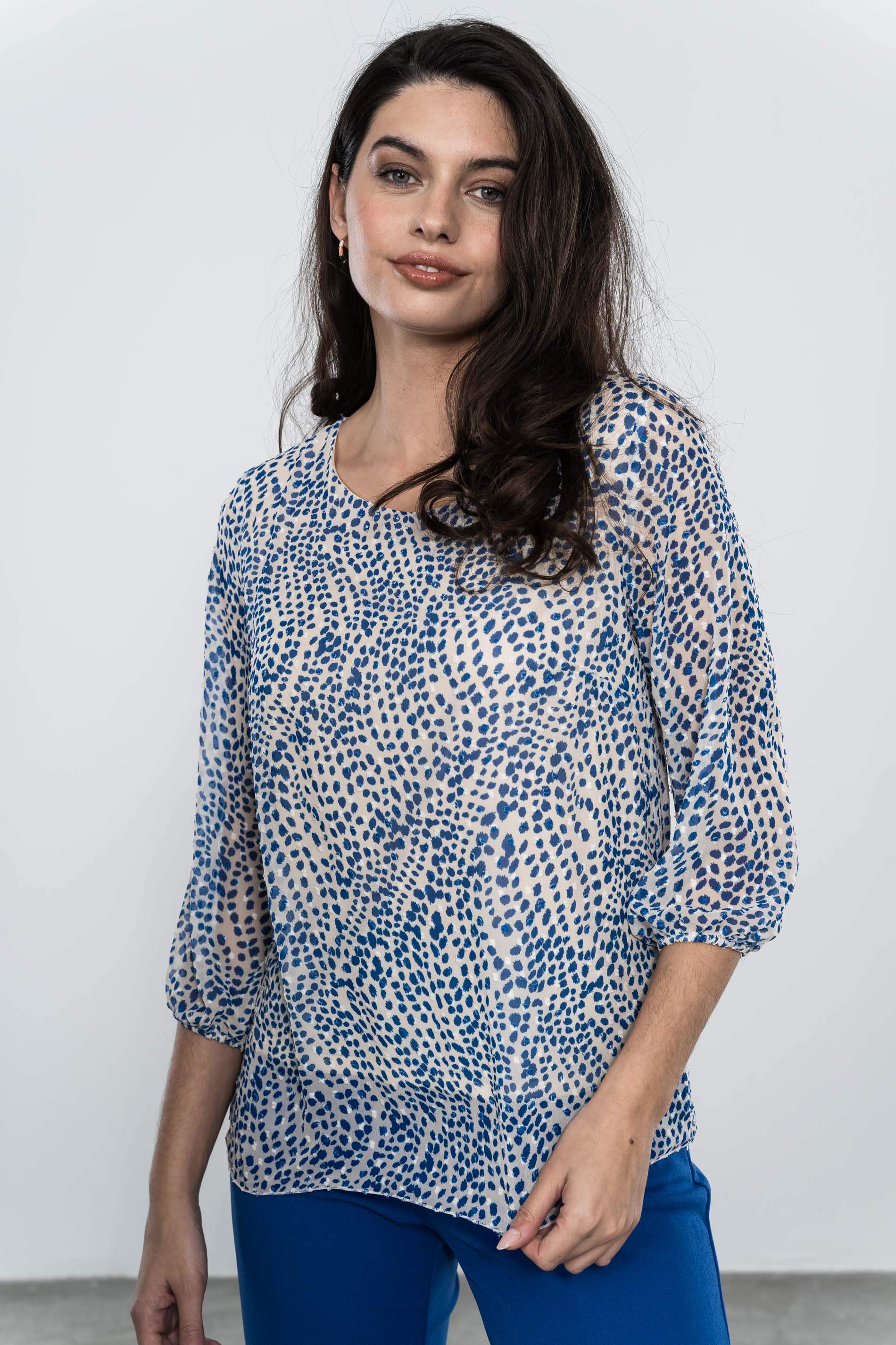 BLUSA PLUMETI ESTAMPADA AZUL