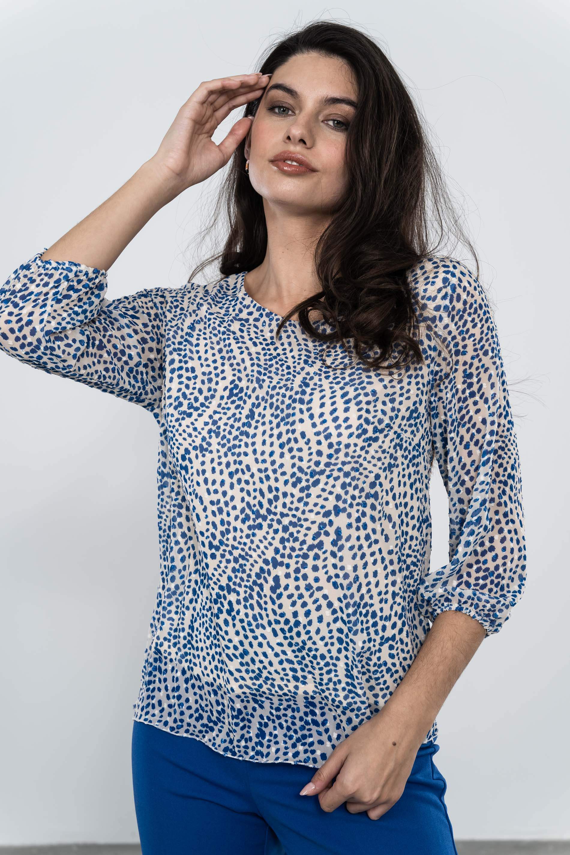BLUSA PLUMETI ESTAMPADA AZUL
