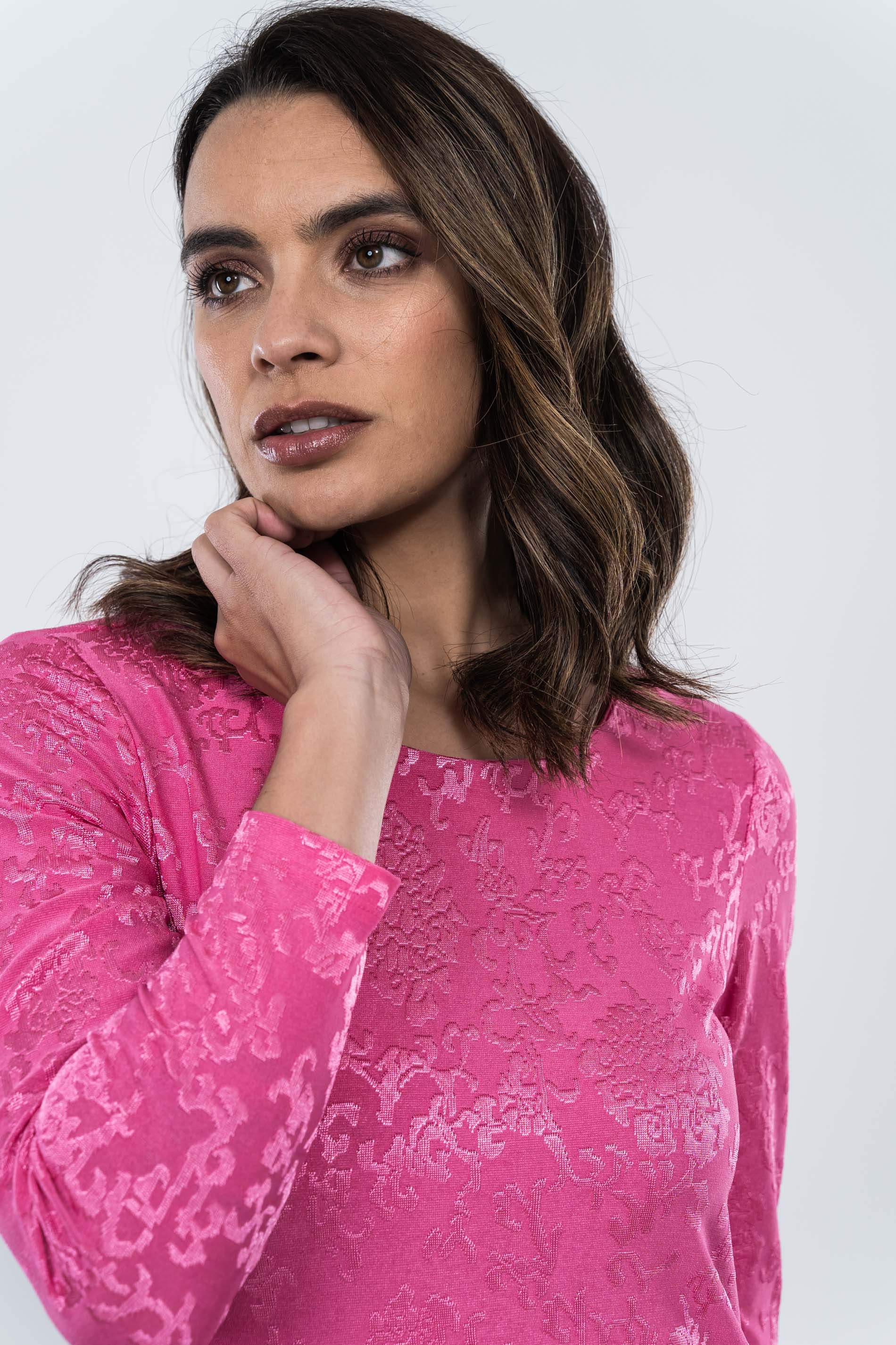 VESTIDO EVASE JACQUARD FUCSIA