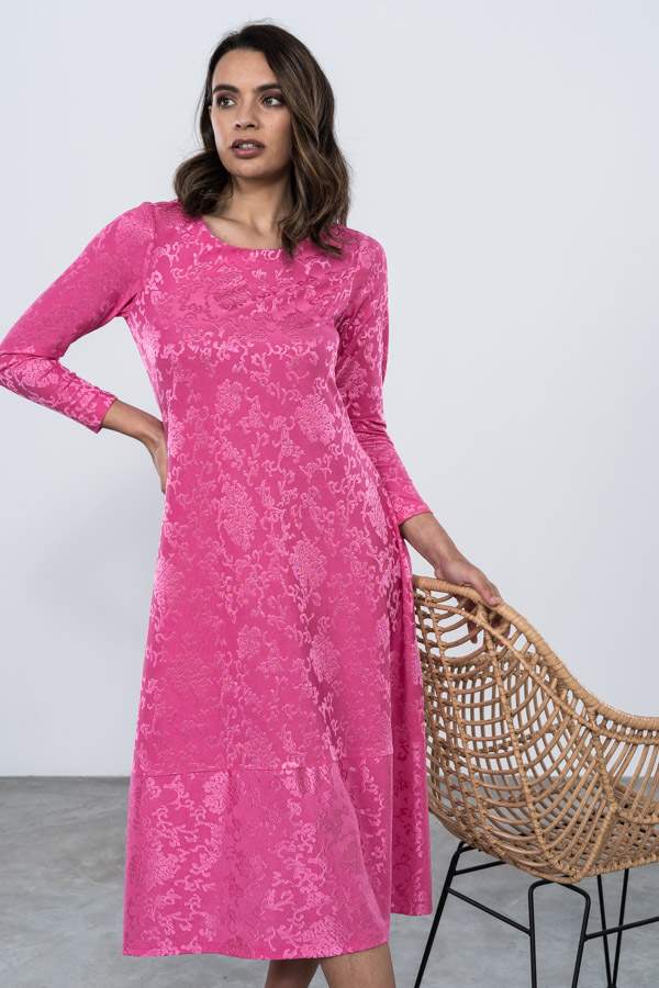 VESTIDO EVASE JACQUARD FUCSIA