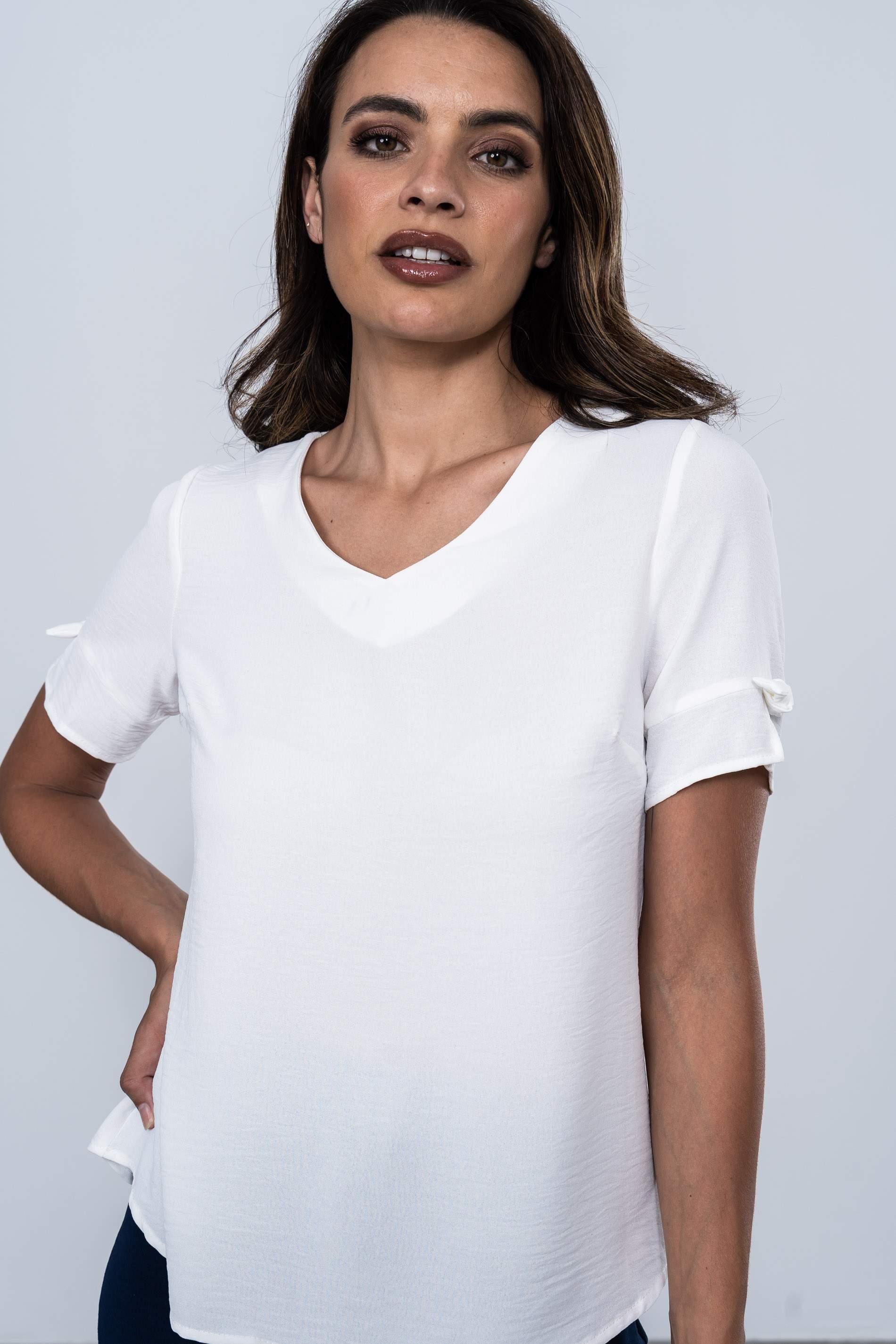 BLUSA LACITOS MANGA CORTA CRUDO