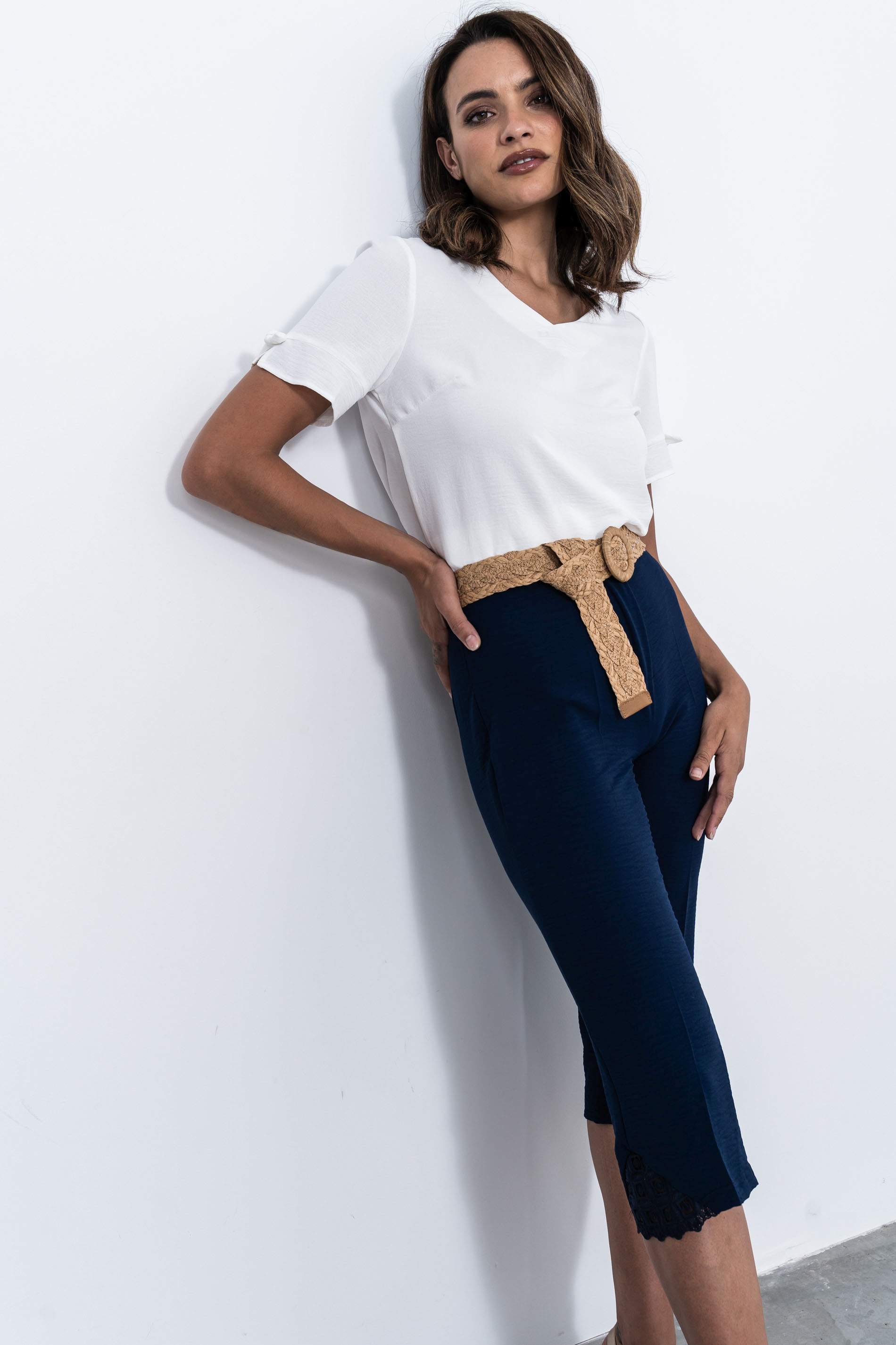 BLUSA LACITOS MANGA CORTA CRUDO