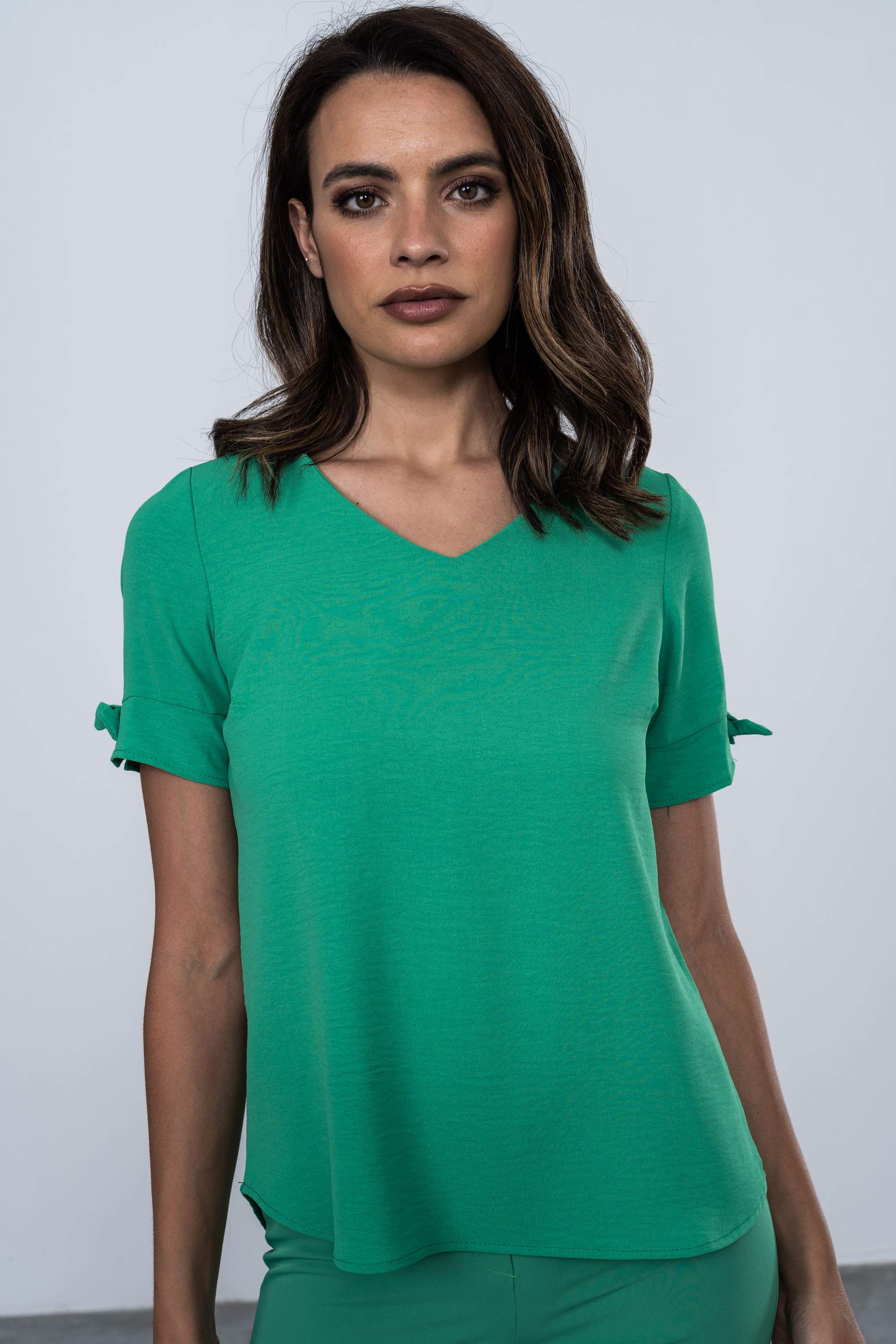 BLUSA LACITOS MANGA CORTA VERDE