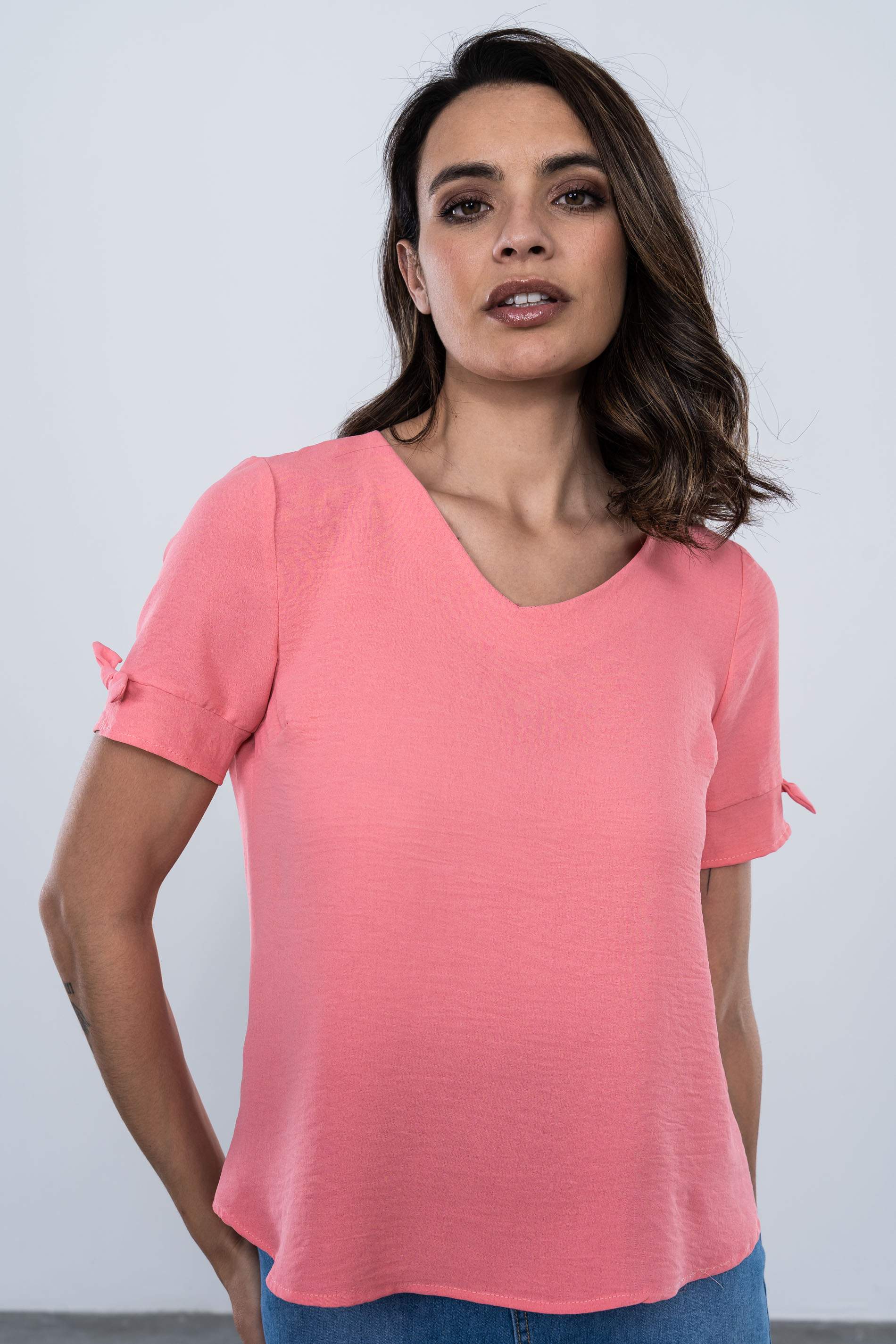 BLUSA LACITOS MANGA CORTA CORAL