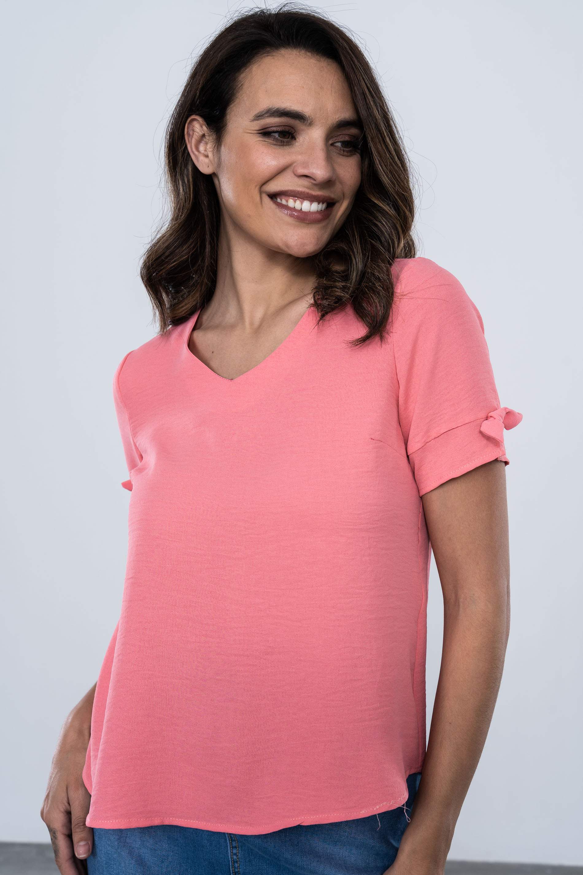 BLUSA LACITOS MANGA CORTA CORAL