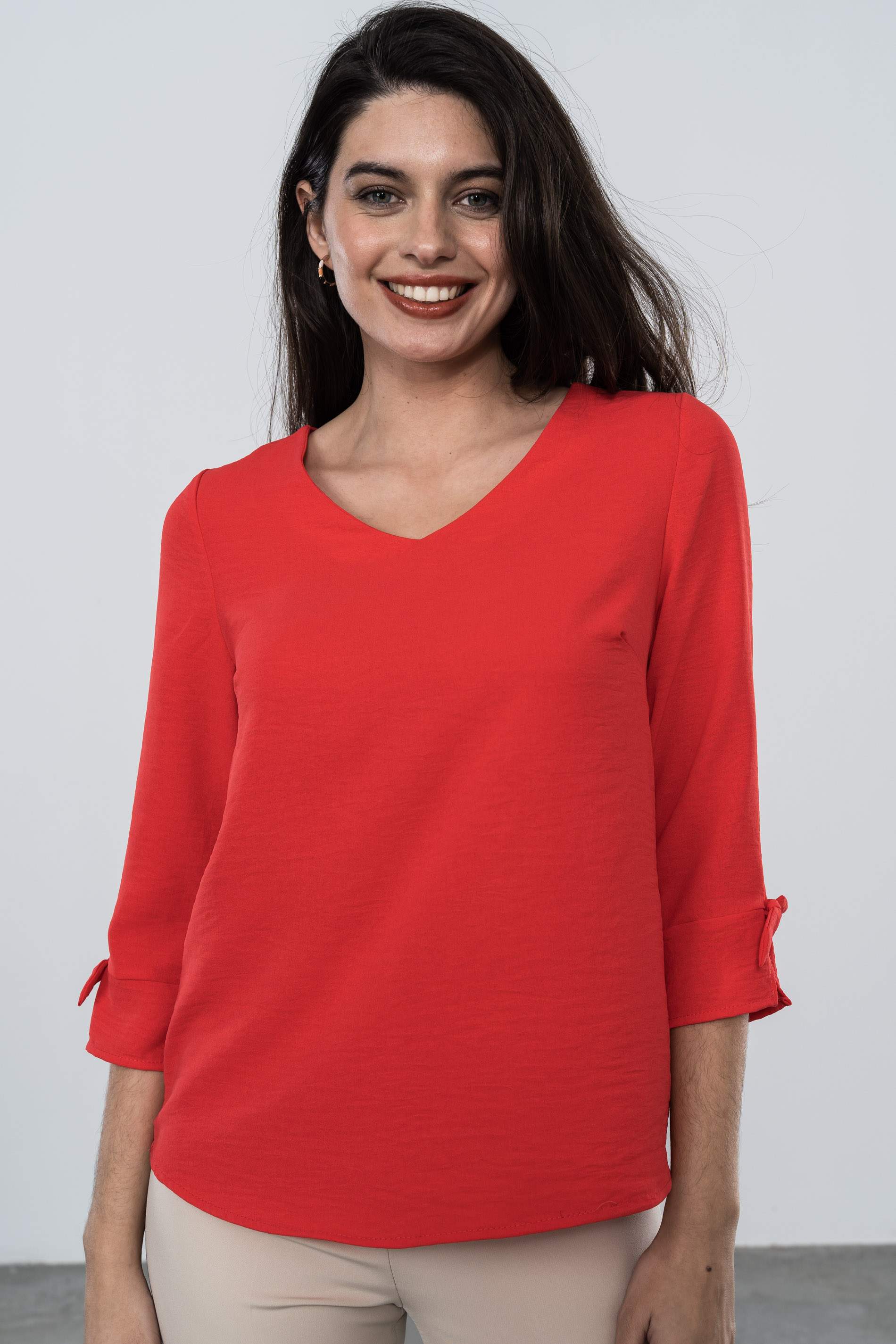 BLUSA MANGA LAZADA  ROJO