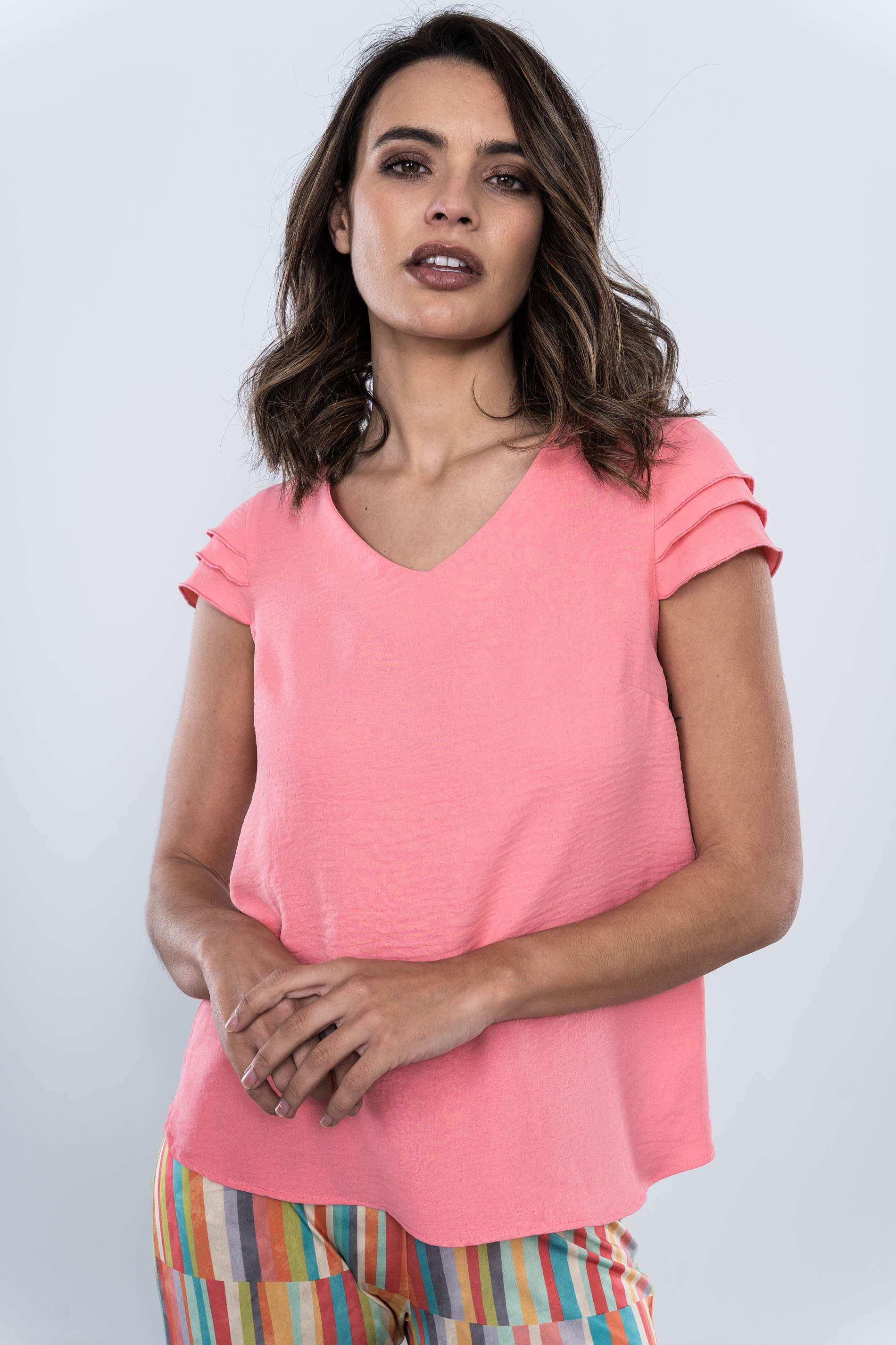 BLUSA MANGA CAPAS CORAL