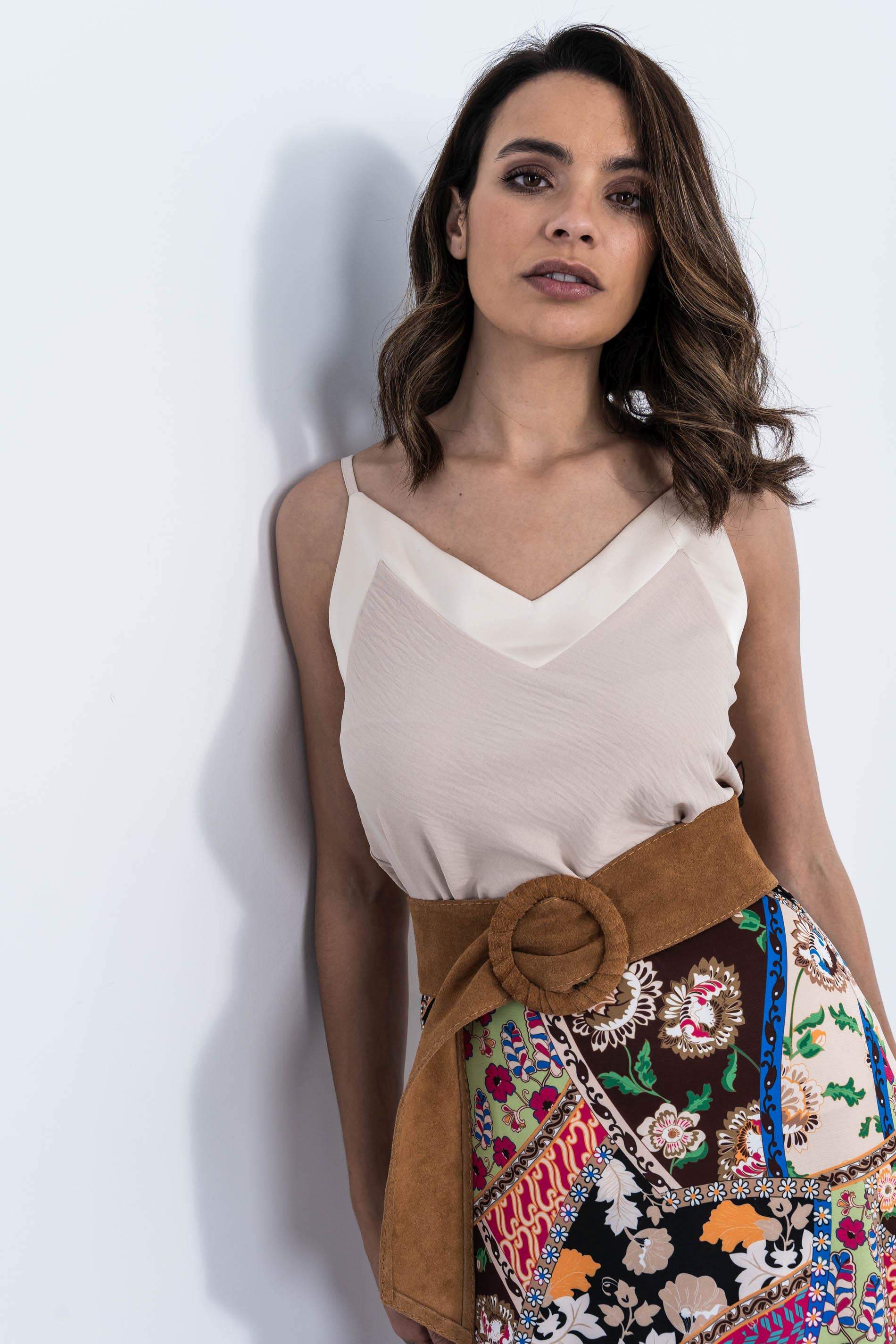 TOP LENCERO COMBINADO SATEN BEIGE