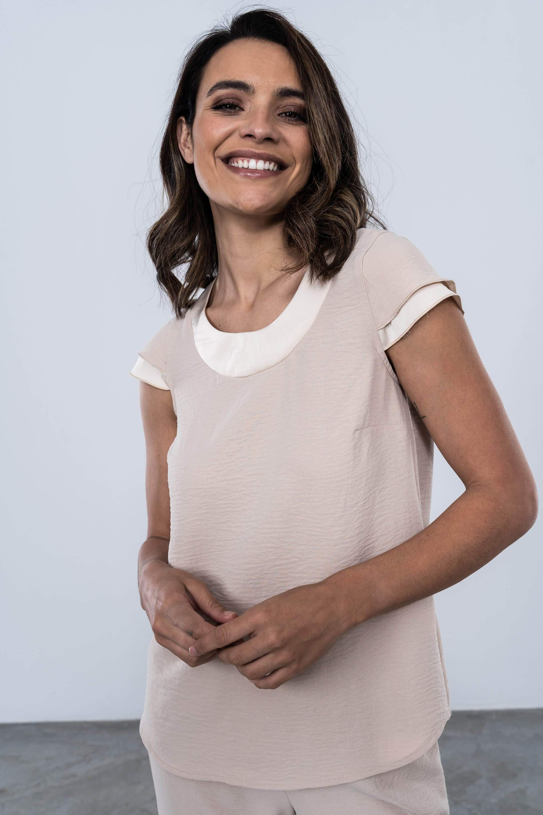 BLUSA COMBINADA SATEN BEIGE