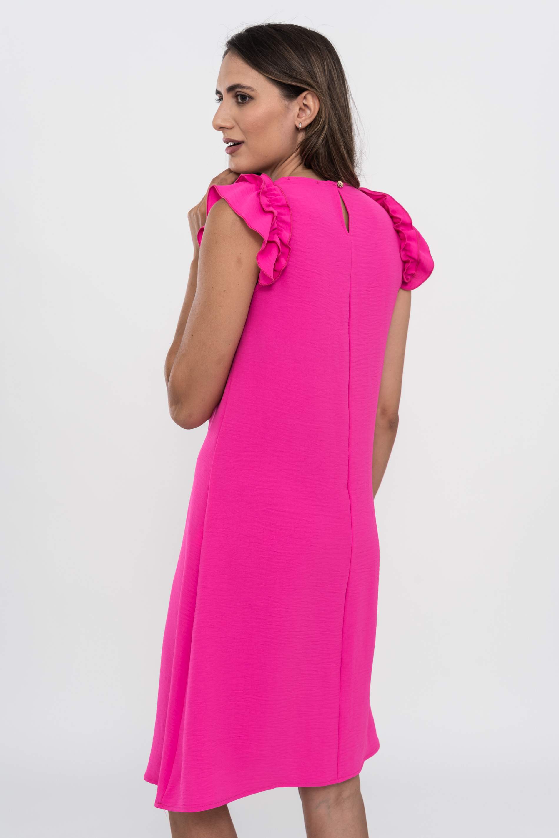 VESTIDO SISA VOLANTE FUCSIA