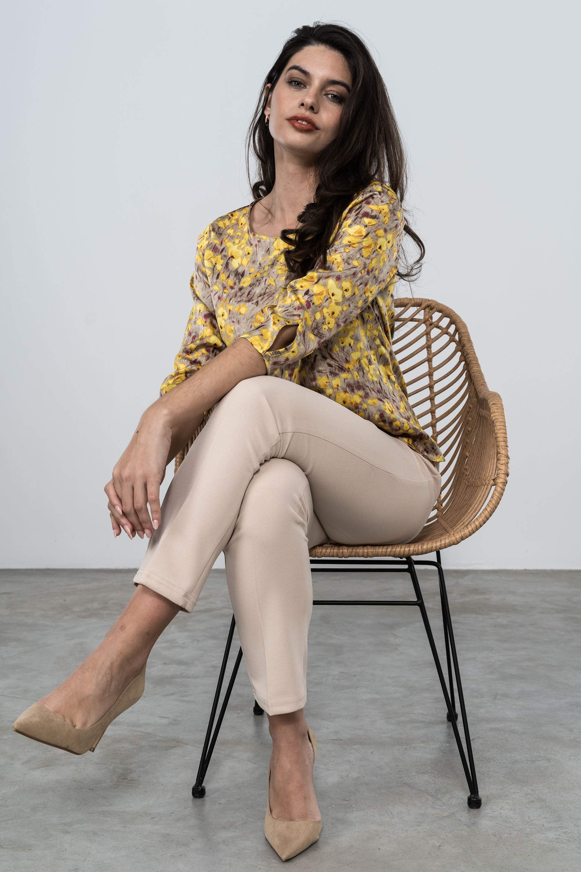 PANTALON GOMA CONTRASTE BEIGE