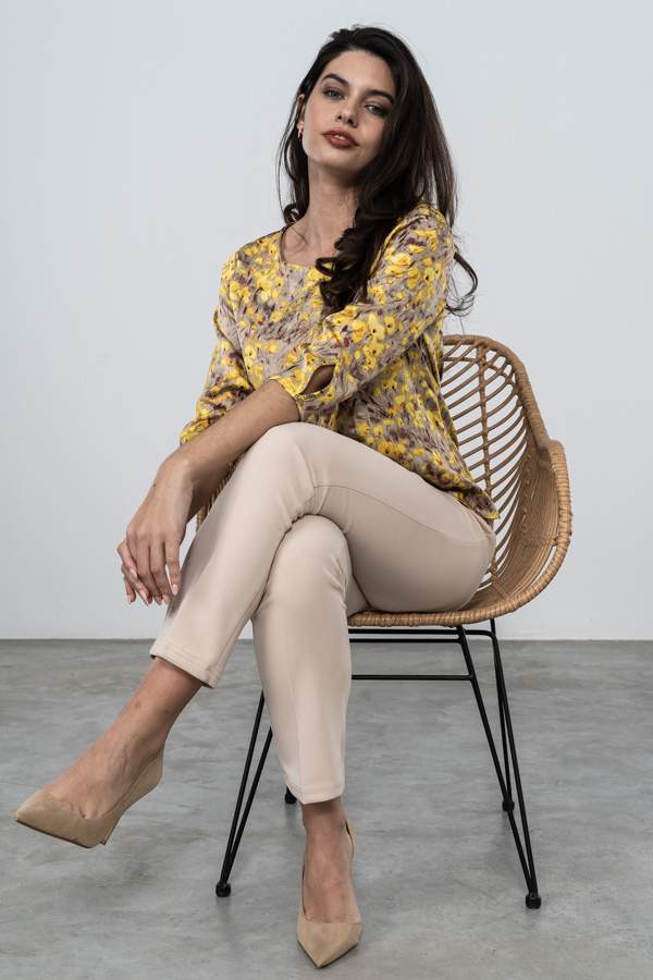 PANTALON GOMA CONTRASTE BEIGE